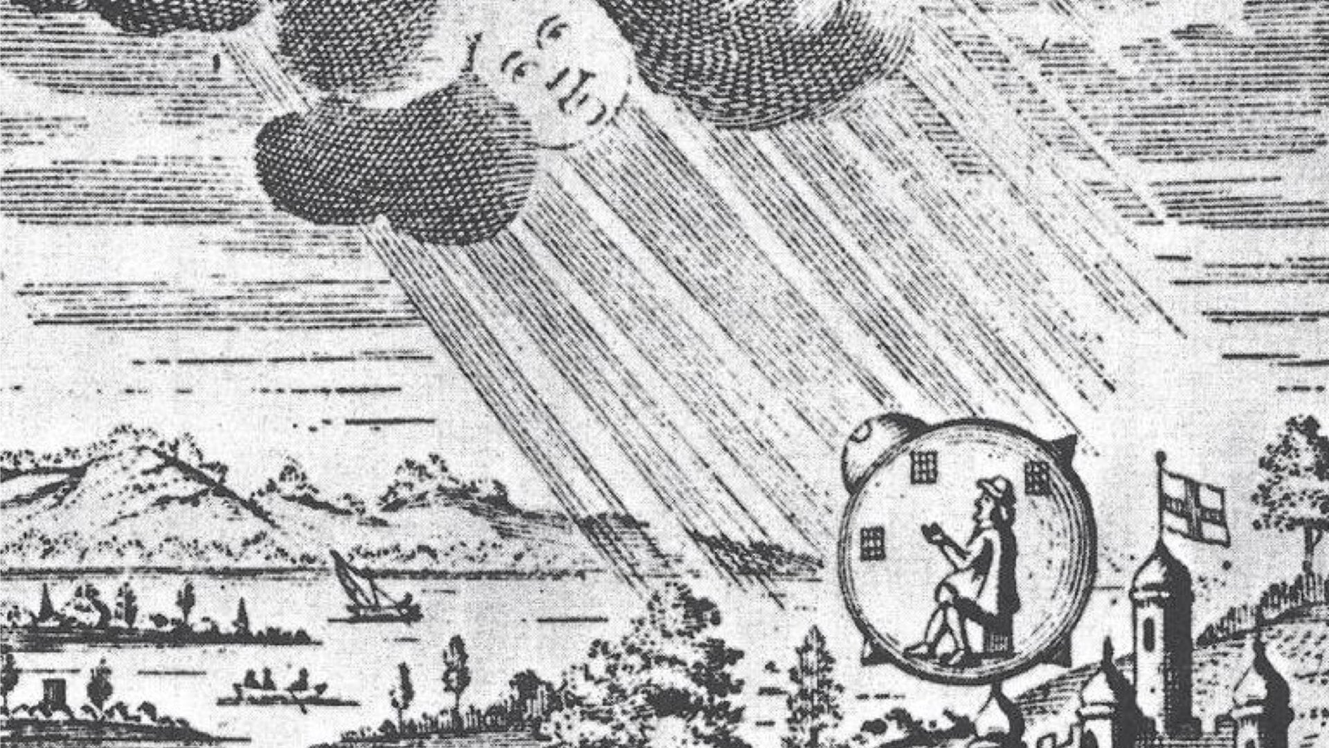 F. H. van Hove’s frontispiece for a 1687 edition of Cyrano de Bergerac’s Comical History of the States and Empires of the Moon.