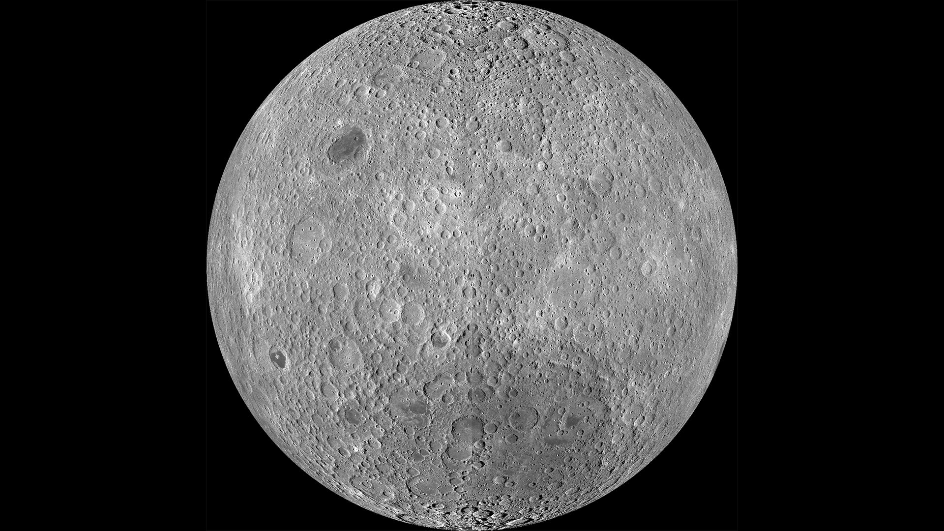 The far side of the Moon, as imaged by the Lunar Reconnaissance Orbiter Camera Wide Angle Camera.