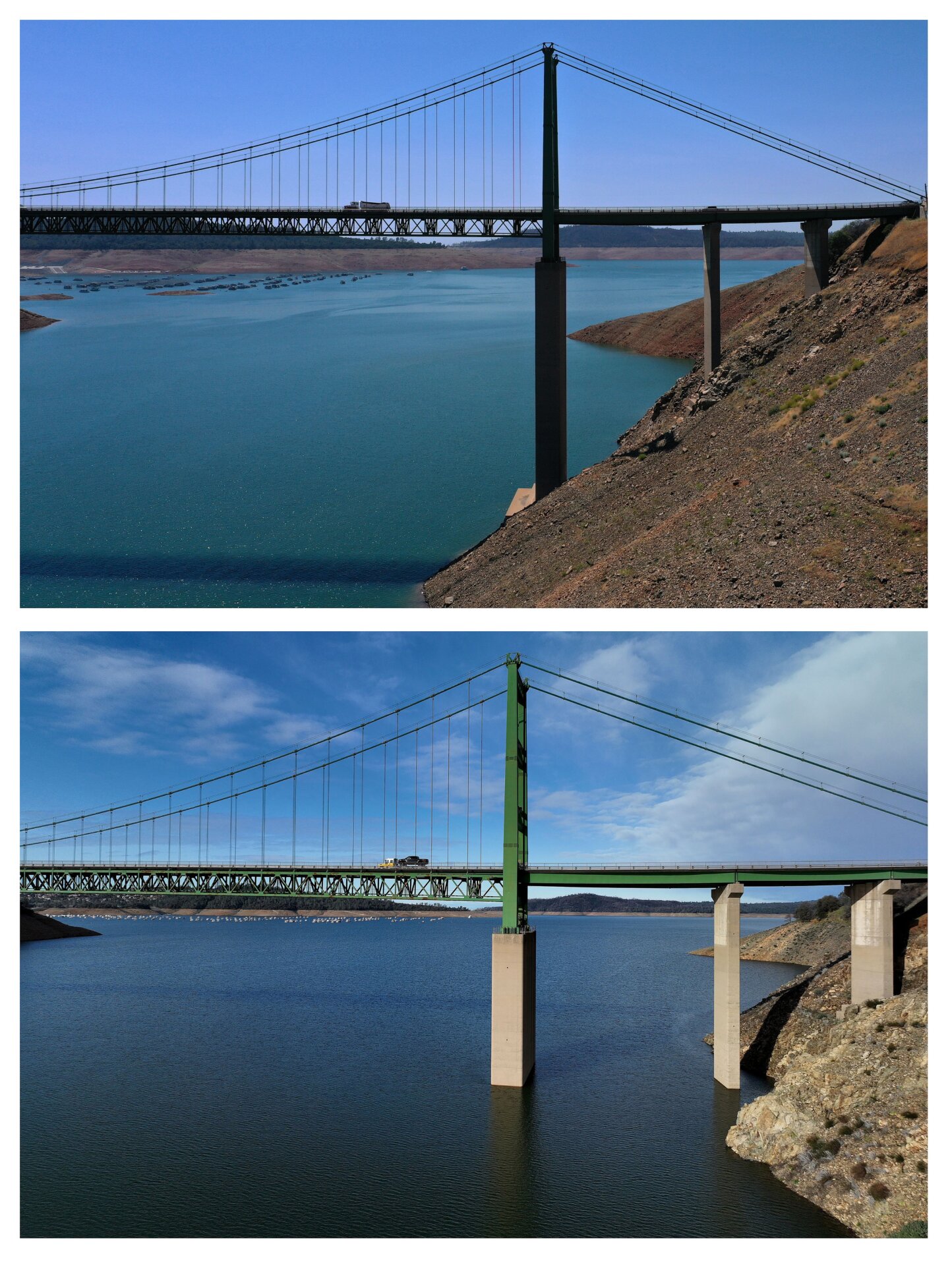 The bridge in June 2021 (top) vs. February 2023 (bottom). 