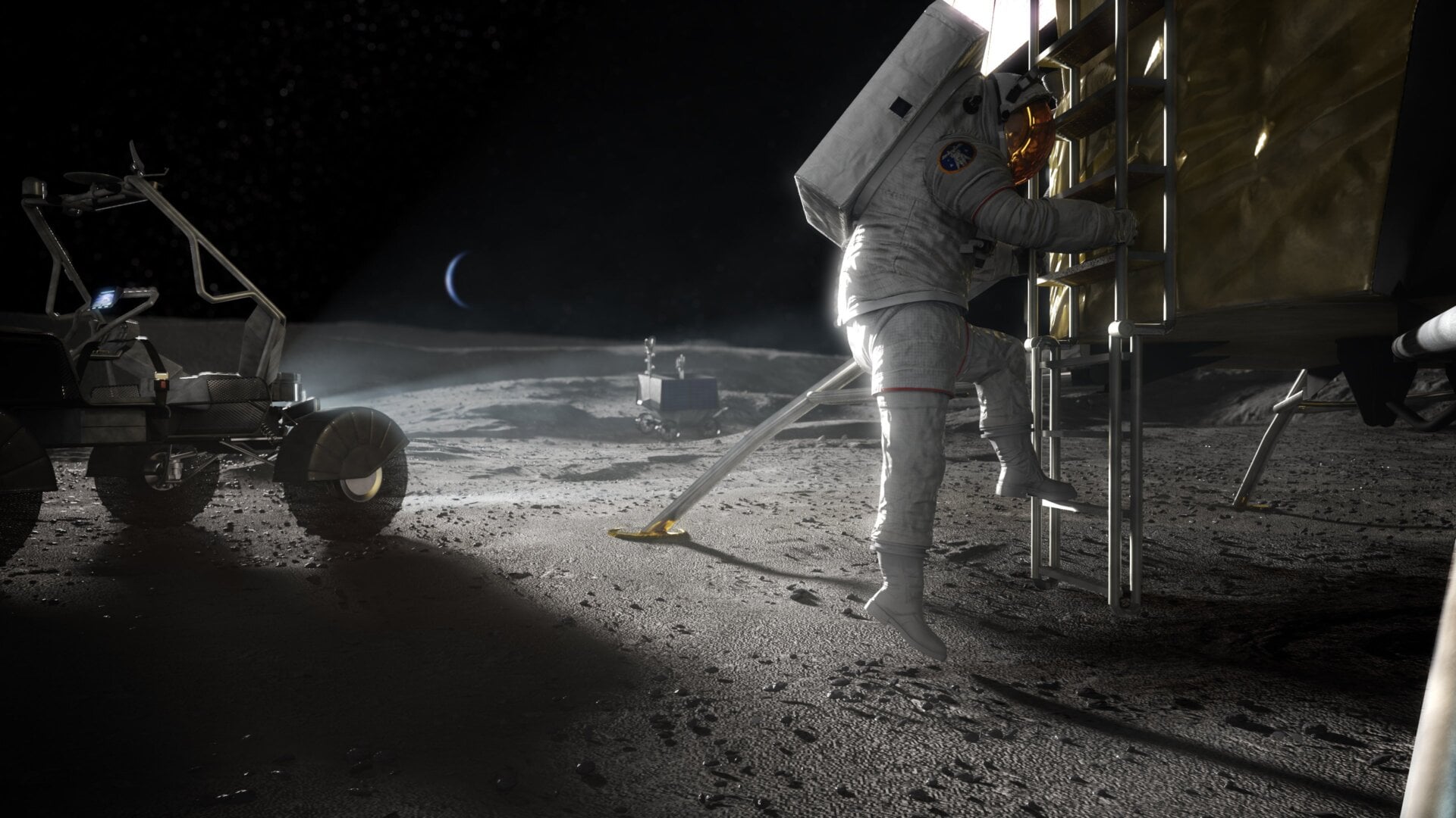 Depiction of a future crewed Artemis mission to the Moon.