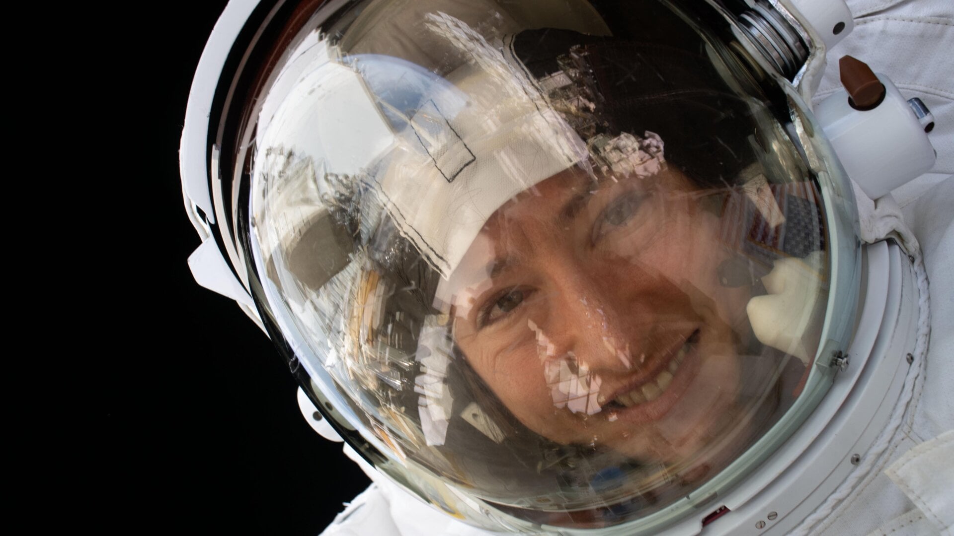 Christina Koch during a spacewalk on January 15, 2020.