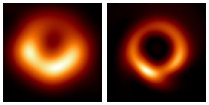 Original (left) and machine-learning-enhanced (right) images of M87*.