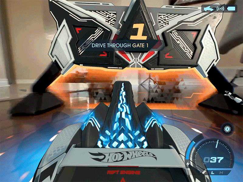 Creating a race track is as simple as driving the virtual version of the Chameleon RC car through the four gates.