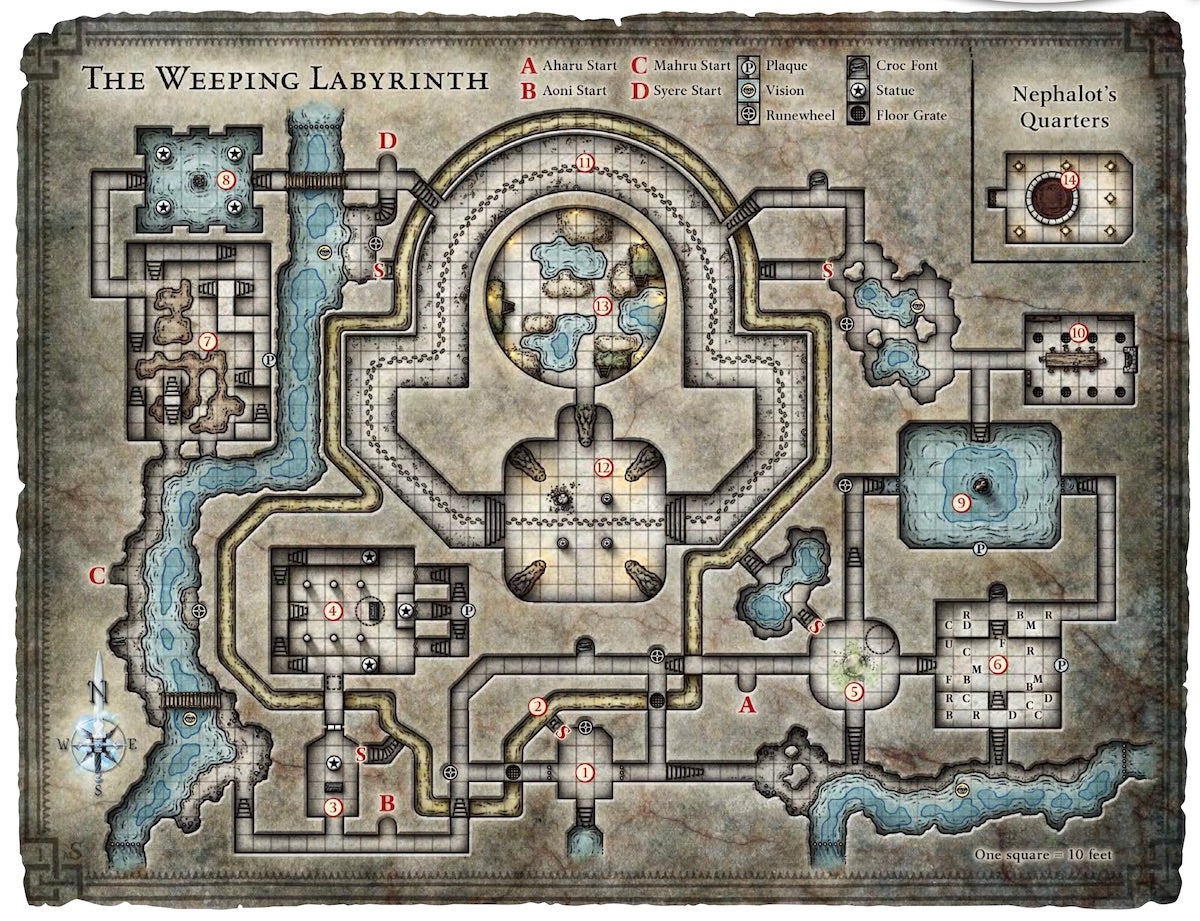 Dungeons from “Tears of the Crocodile God”; design by Will Doyle, cartography by Mike Schley.