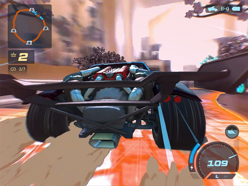 Driving the Chameleon car through the Hot Wheels: Rift Rally app (which is represented by a virtual car) feels surprisingly fast and exciting, with lots of added stunts that can be pulled off.
