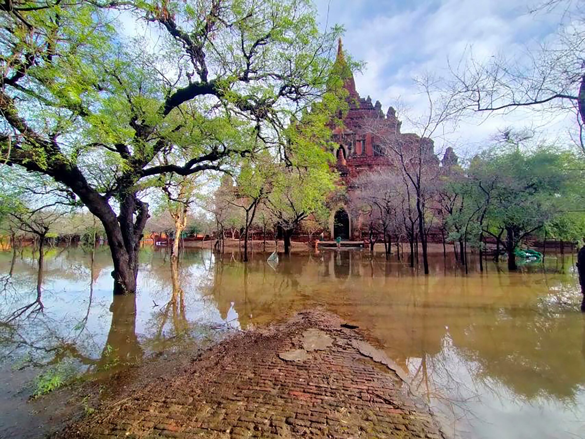 A flooded area near a temple in Bagan, central Myanmar, on May 15. 