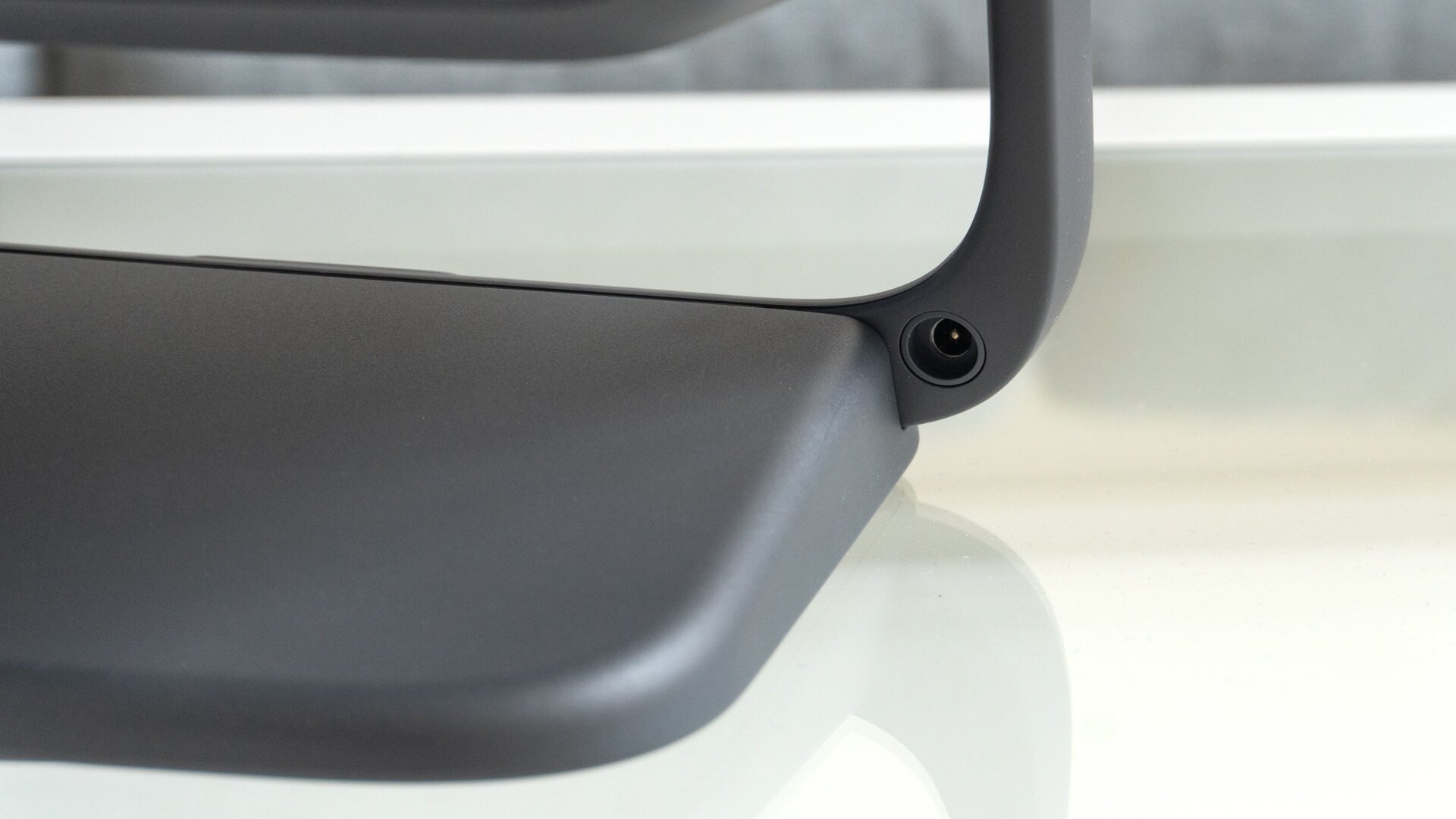 It took me longer than I’d like to admit to find where I connected the JMGO N1 Ultra’s power cord, but it’s located on the base so the weight of the cord doesn’t make unwanted adjustments to the projector’s position.