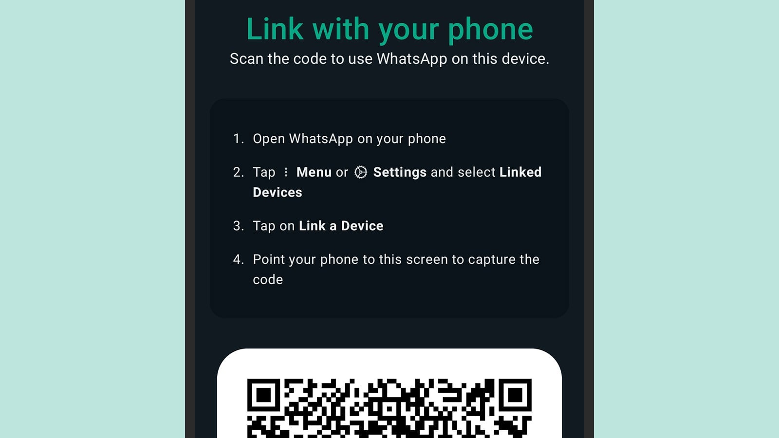 Phone linking is done via a QR code.