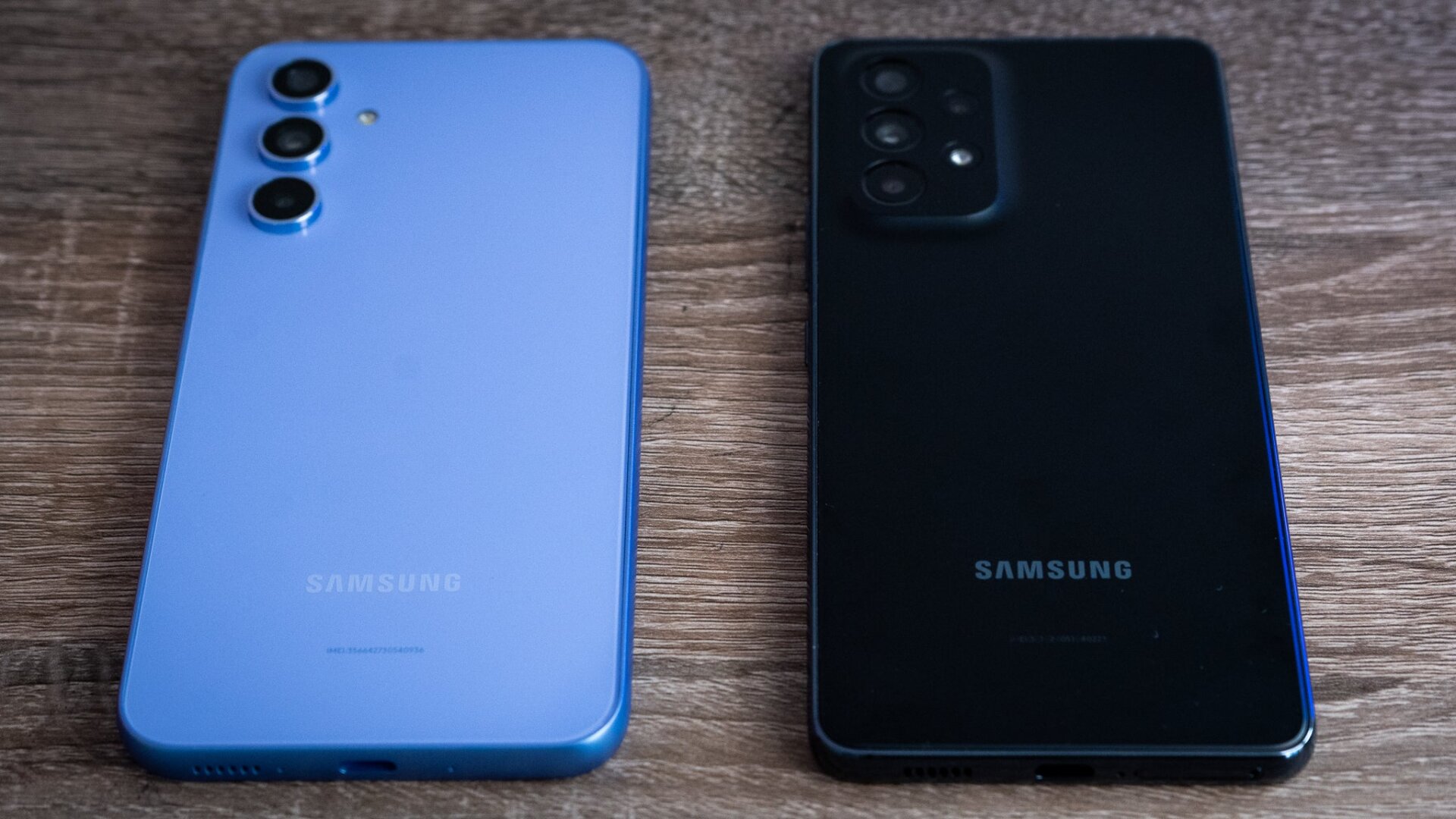 The Galaxy A54 (left) versus the Galaxy A53 (right). 