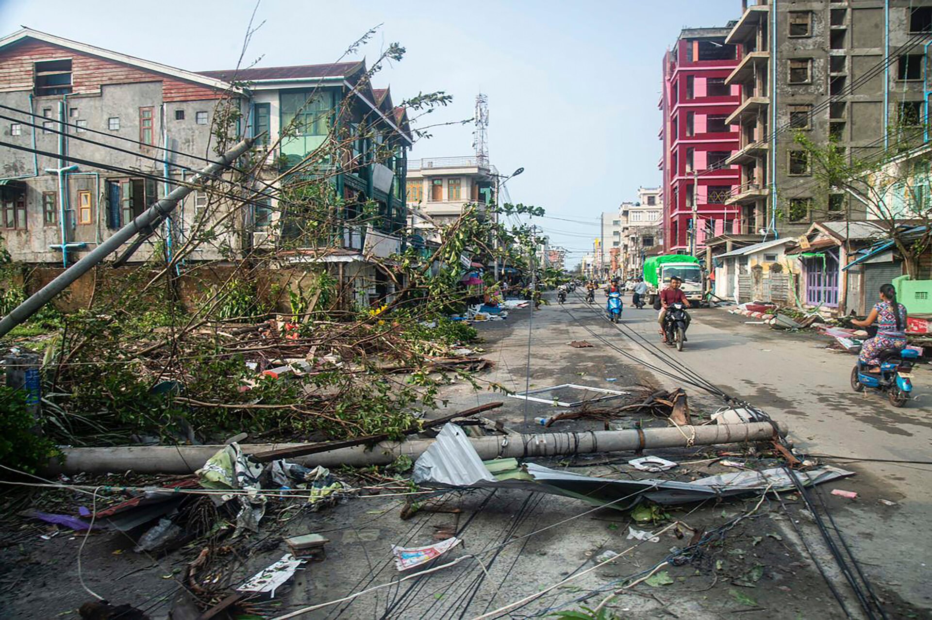 Downed power lines in Sittwe, Rakhine in Myanmar, on Monday, May 15. 