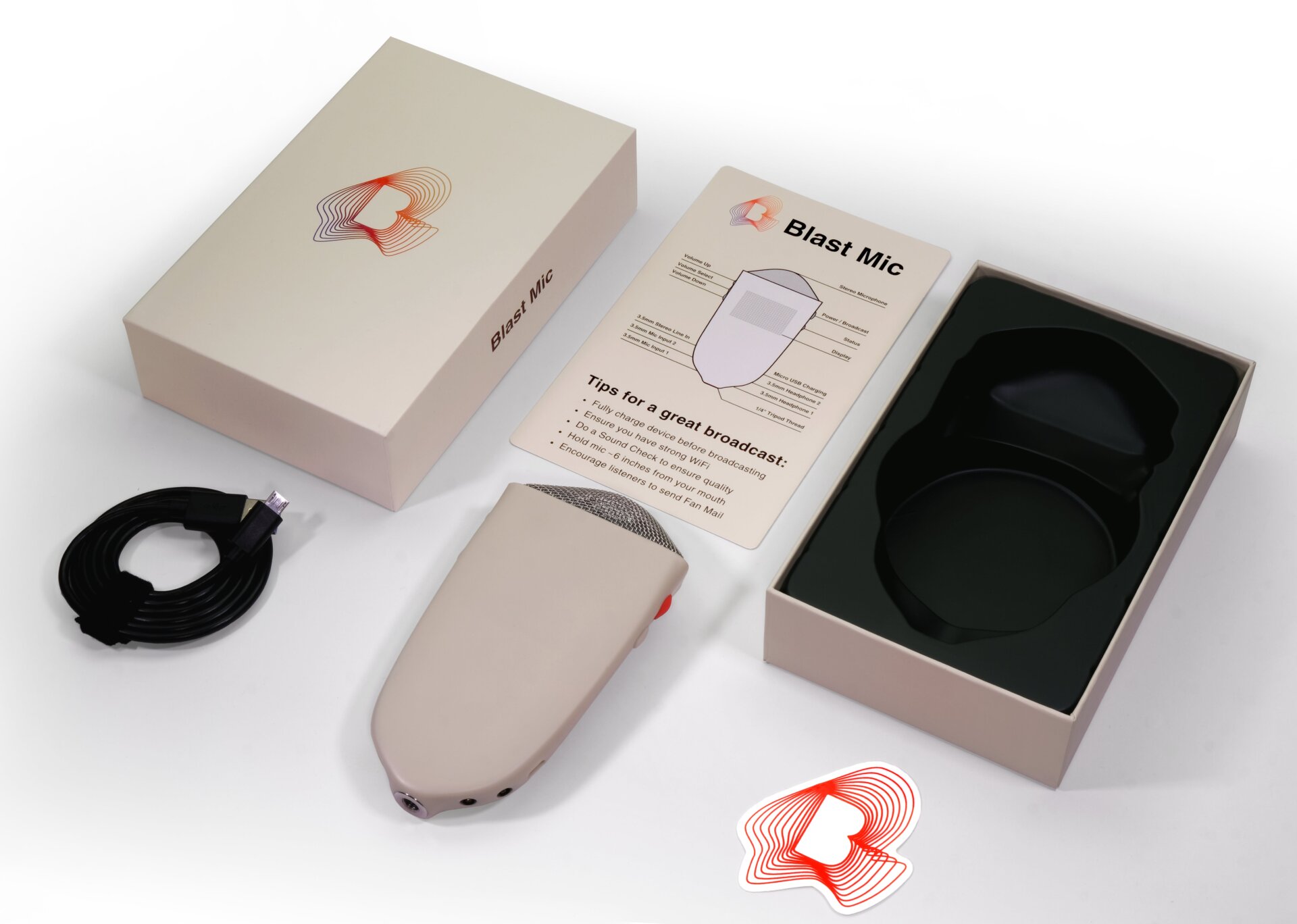 The Blast Mic streams lossless audio on the go with one press of a button. It’s a podcast in a box.