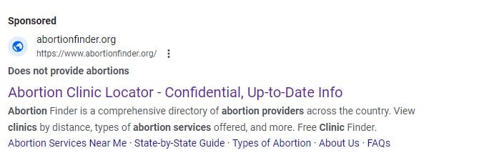 Abortion Finder is a useful tool for helping abortion seekers to access appropriate and relevant care. So why does Google label it in a way that makes it seem less legit?