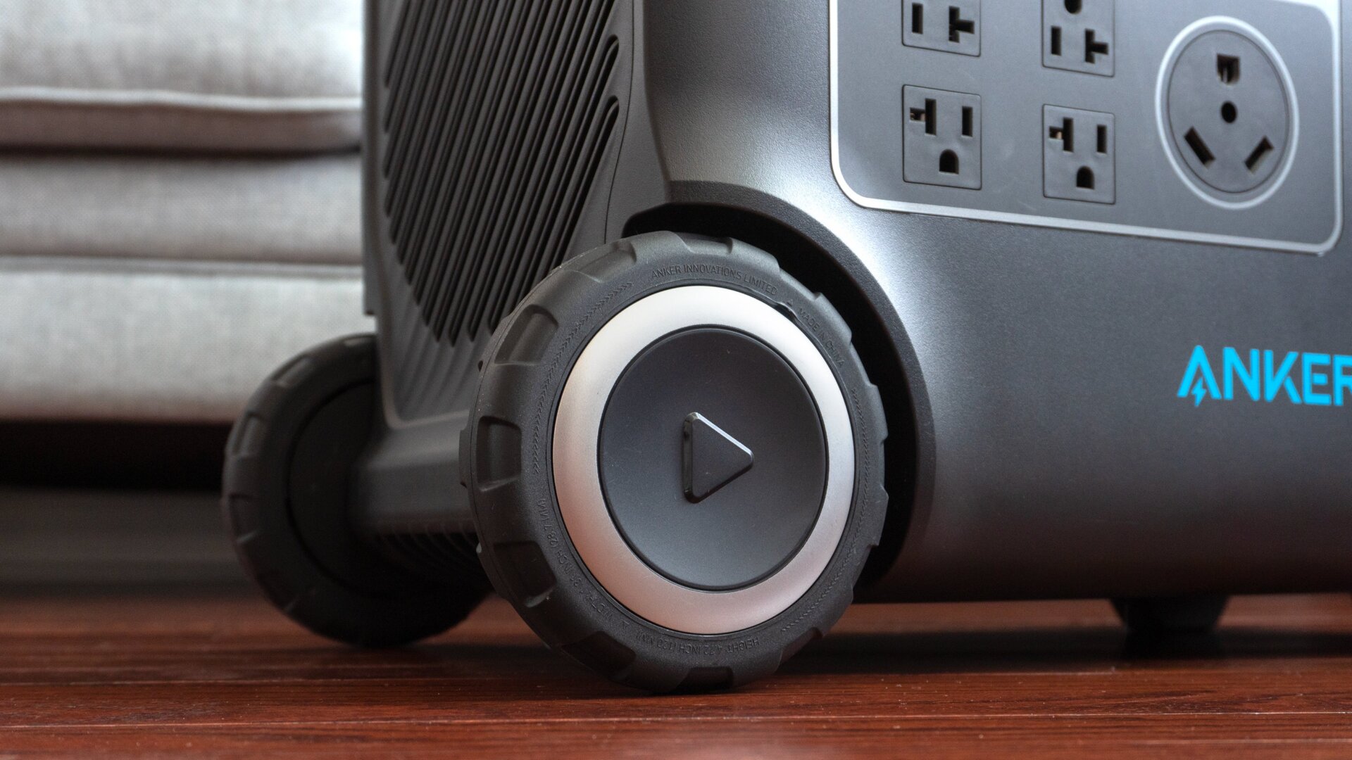 The Anker PowerHouse 767 features a pair of 4.72-inch wheels with rubber tires on one side making it easier to maneuver without lifting.