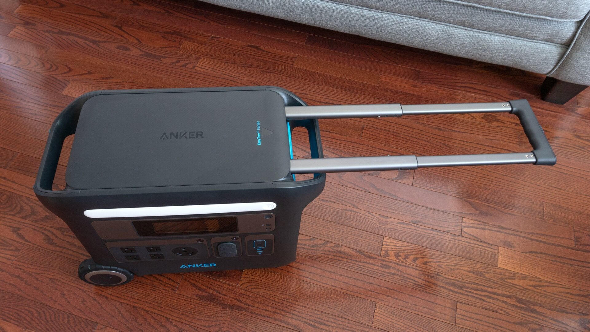 Like a rolling suitcase, the Anker PowerHouse 767 has a telescoping handle that extends from one side, allowing the power station to be rolled around with minimal effort.