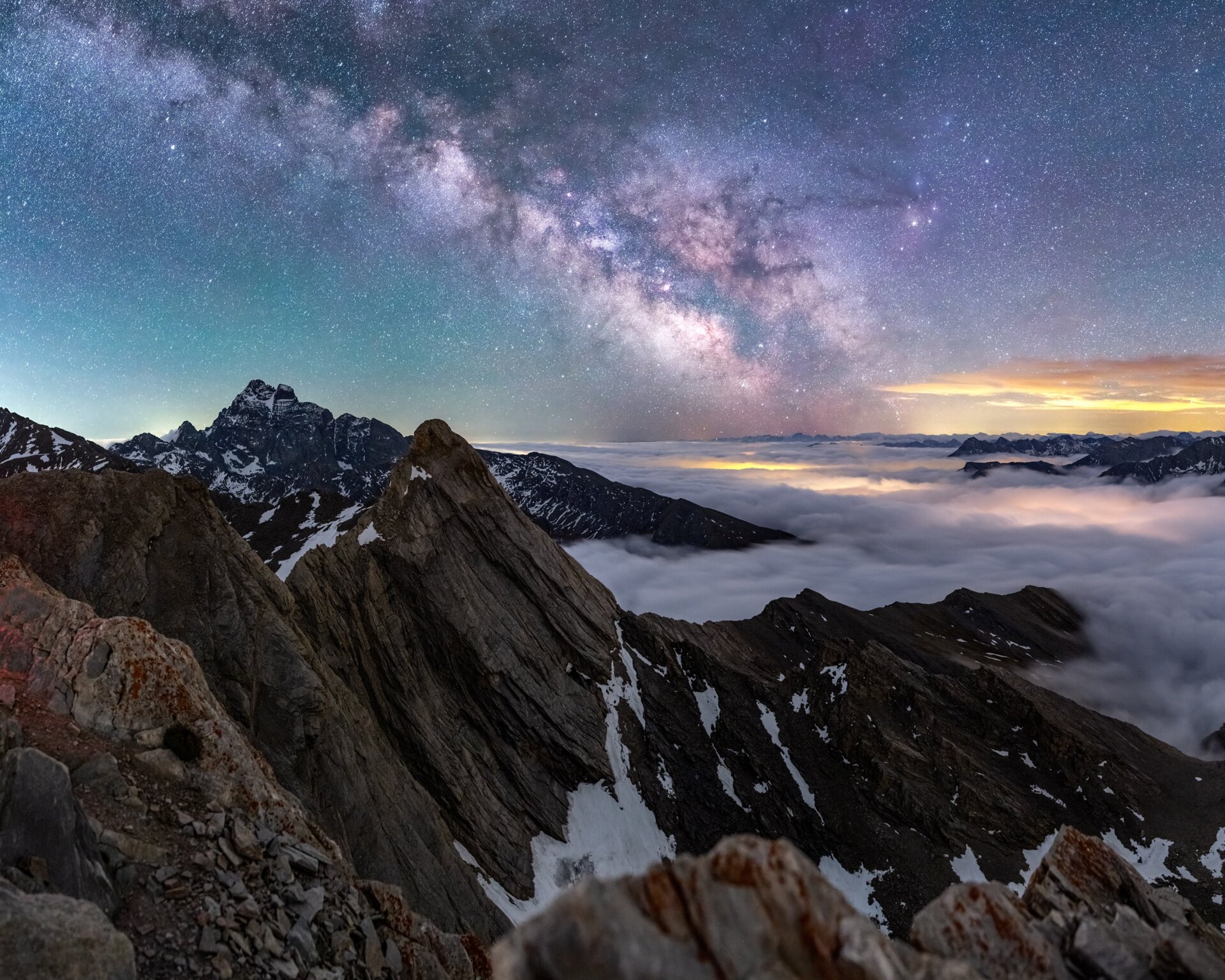 The Milky Way over Pain de Sucre, a mountain on the border of France and Italy.