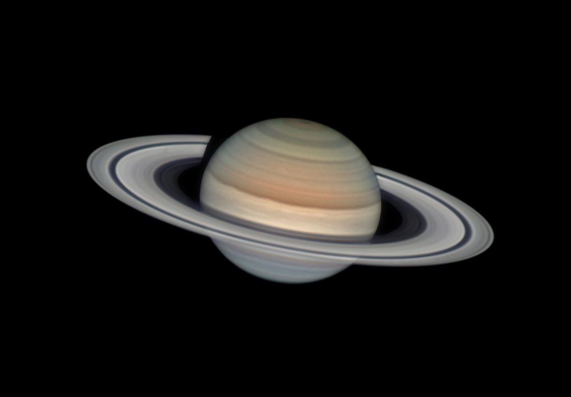 The ringed planet Saturn in a recent telescope image.