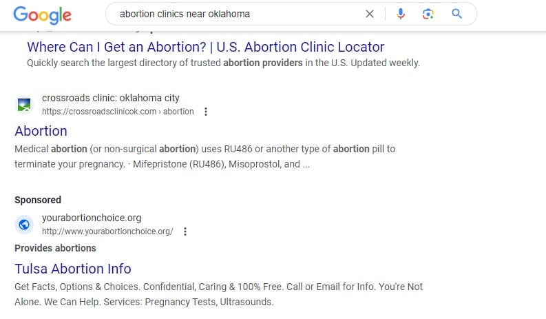 yourabortionchoice.org is NOT an abortion provider, despite Google’s label.