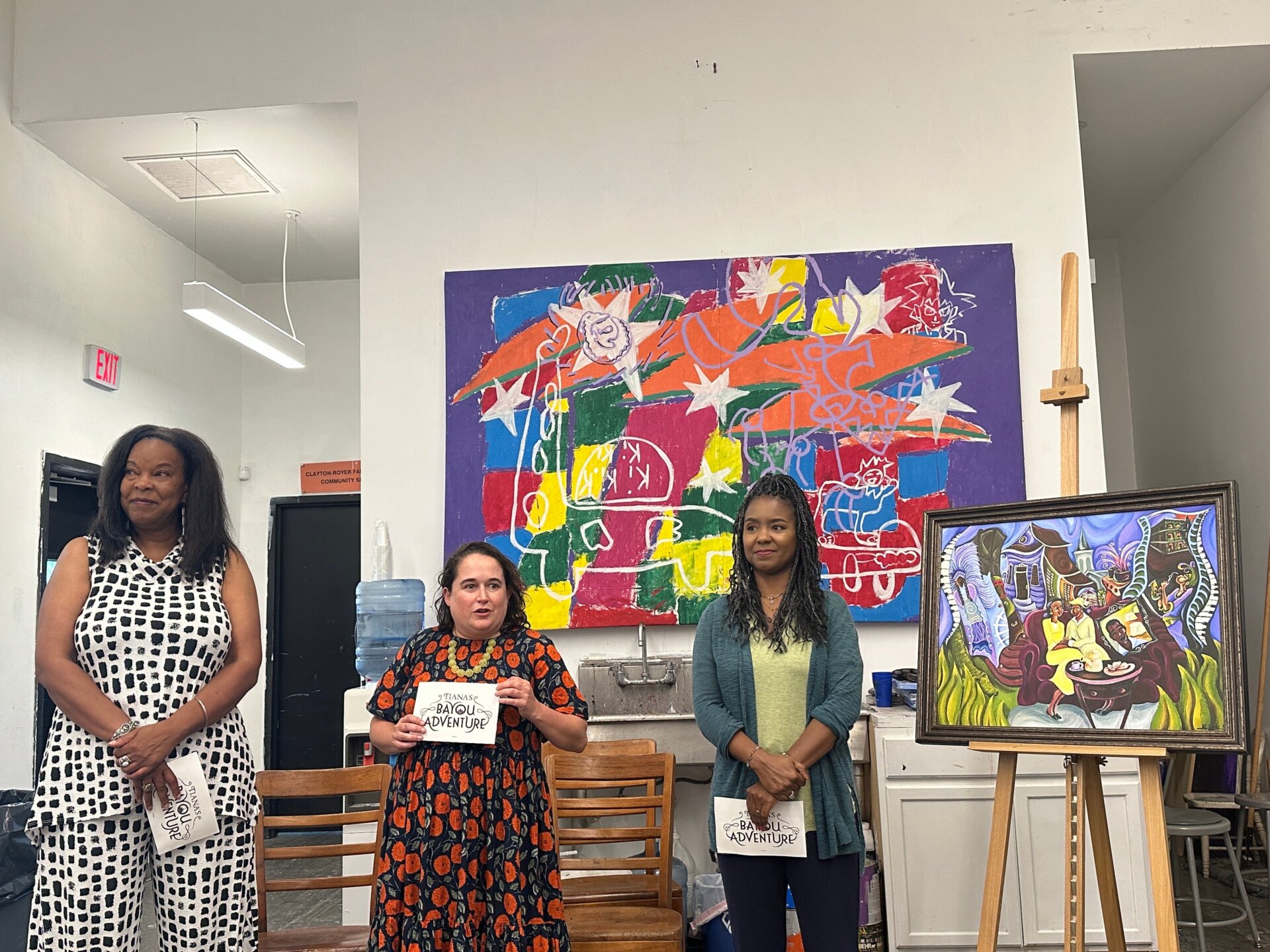 Imagineer Charita Carter with YAYA Executive director Meg Miles introducing artist Sharika Mahdi 
