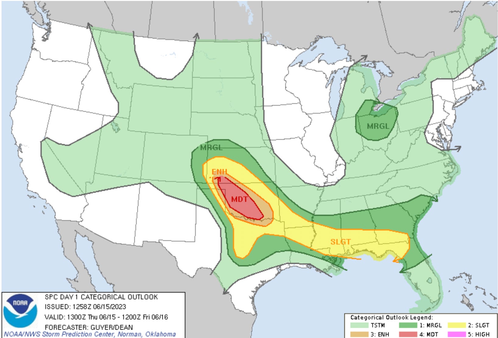 A one day outlook from the National Weather Service on June 15, 2023. 