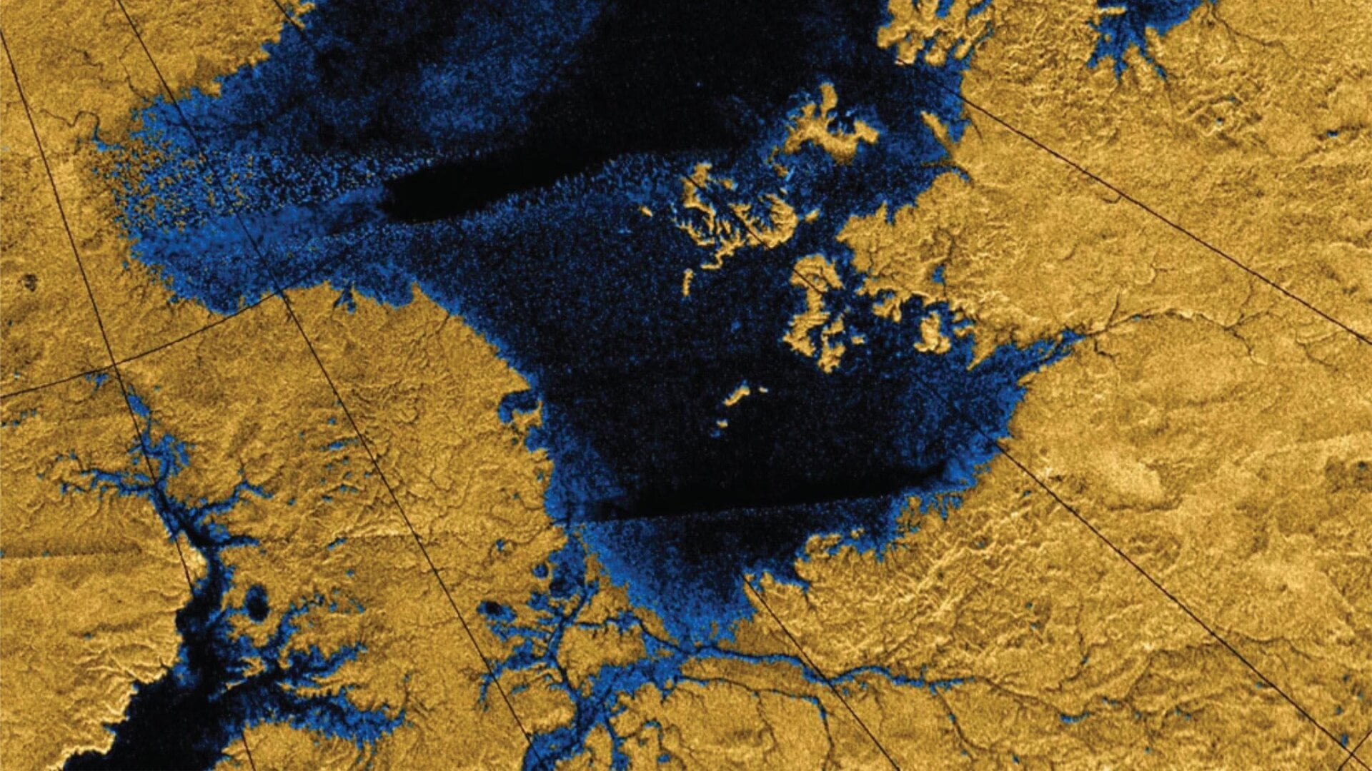 River networks in Titan’s north polar region.