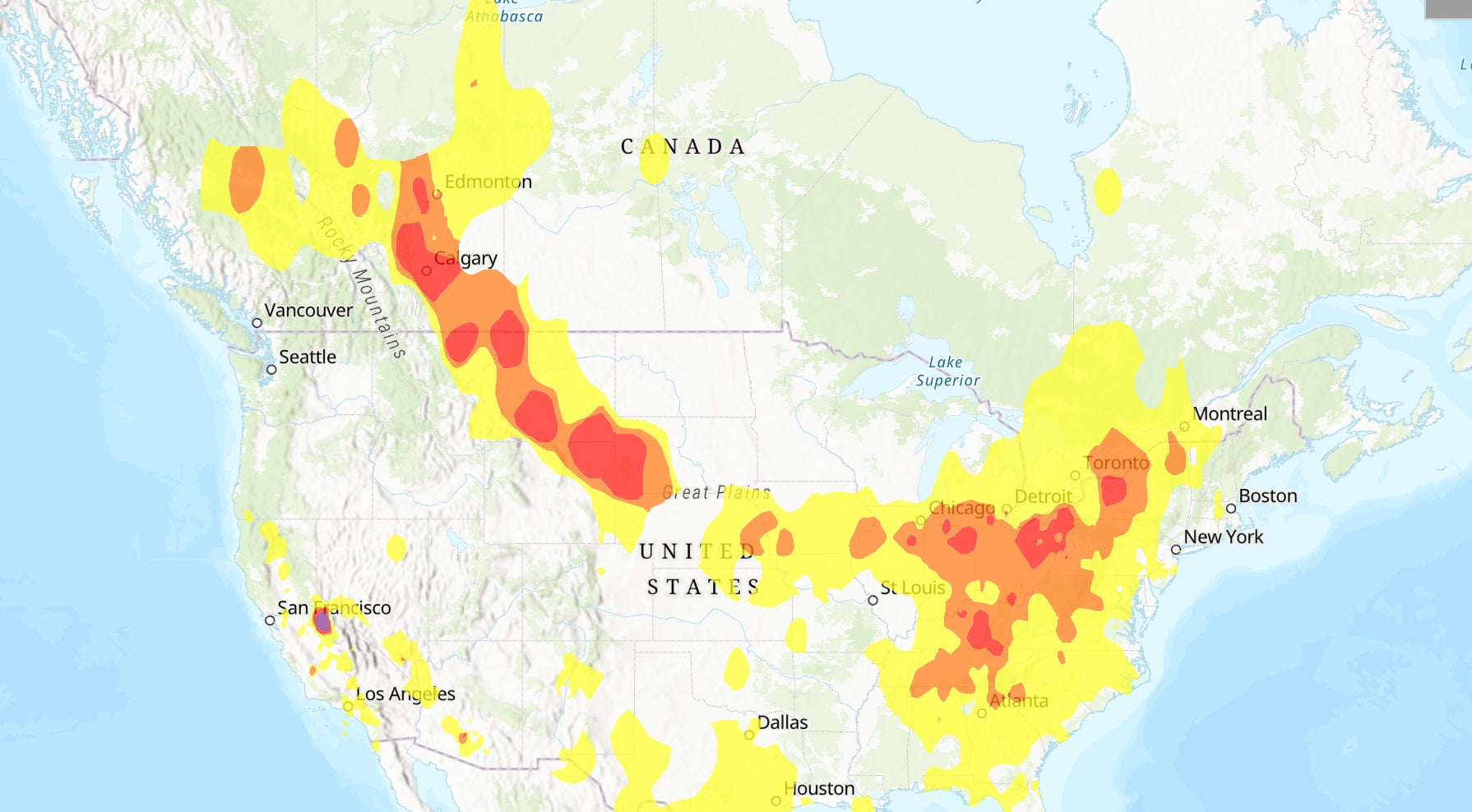 Smoke and air quality over the U.S. and Canada on July 17, 2023. 