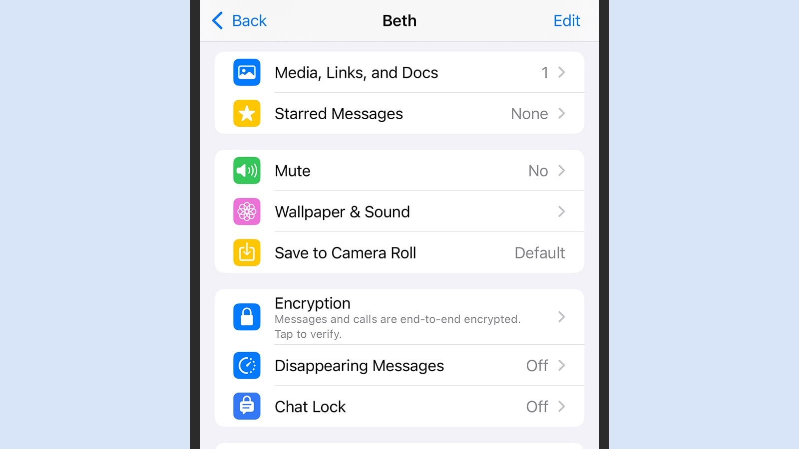 WhatsApp groups media files by conversation.