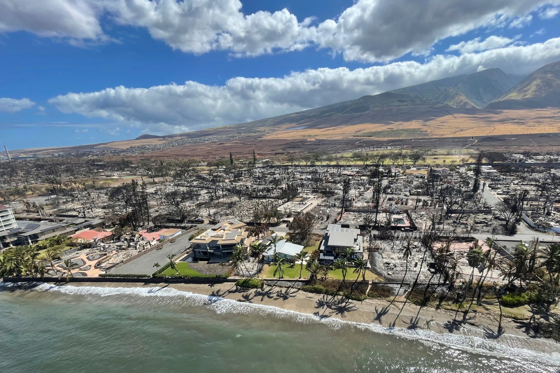 Burnt areas in Lahaina on the Maui island, Hawaii, Friday, August. 11, 2023, following a wildfire. 