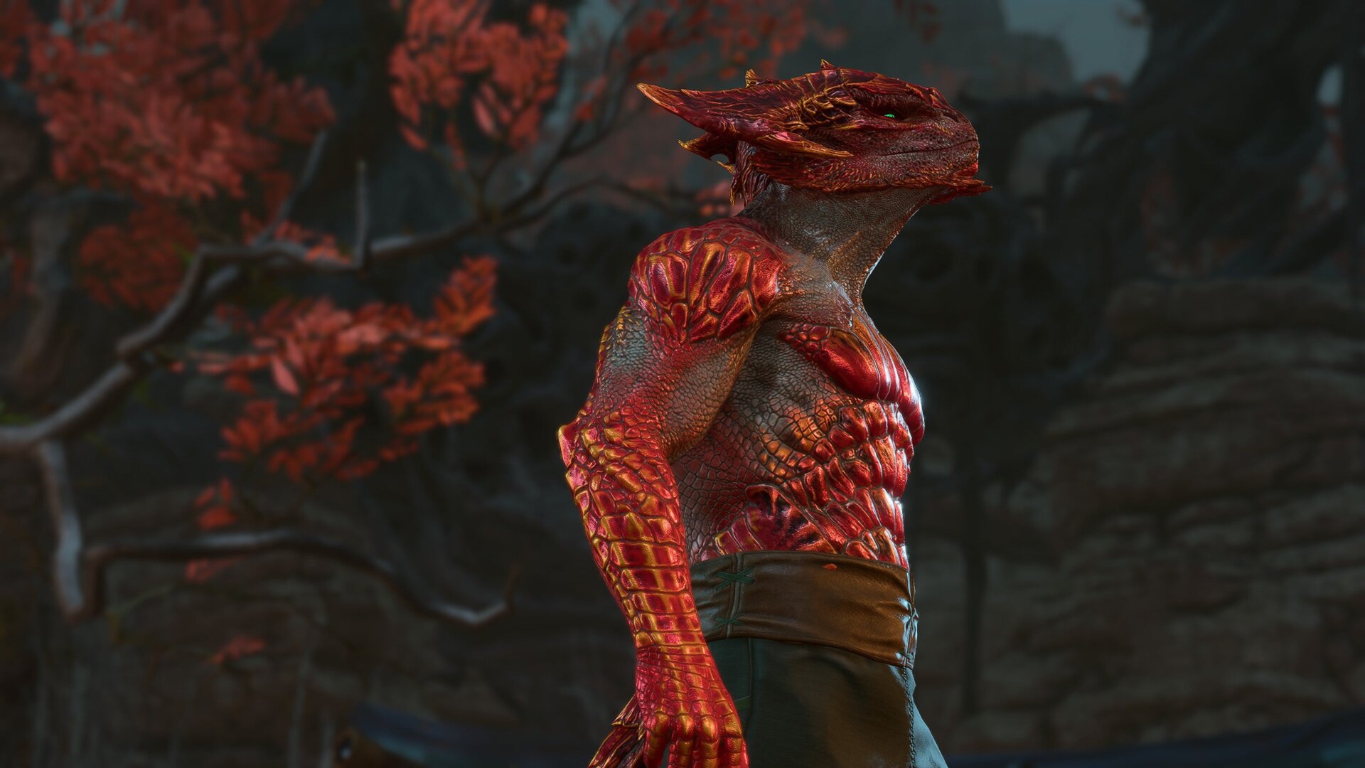 James Whitbrook’s character, Kerrhylon “Openheart” Lhukesh, showing off their they/them Dragonborn titties. The author refused to use another screenshot.