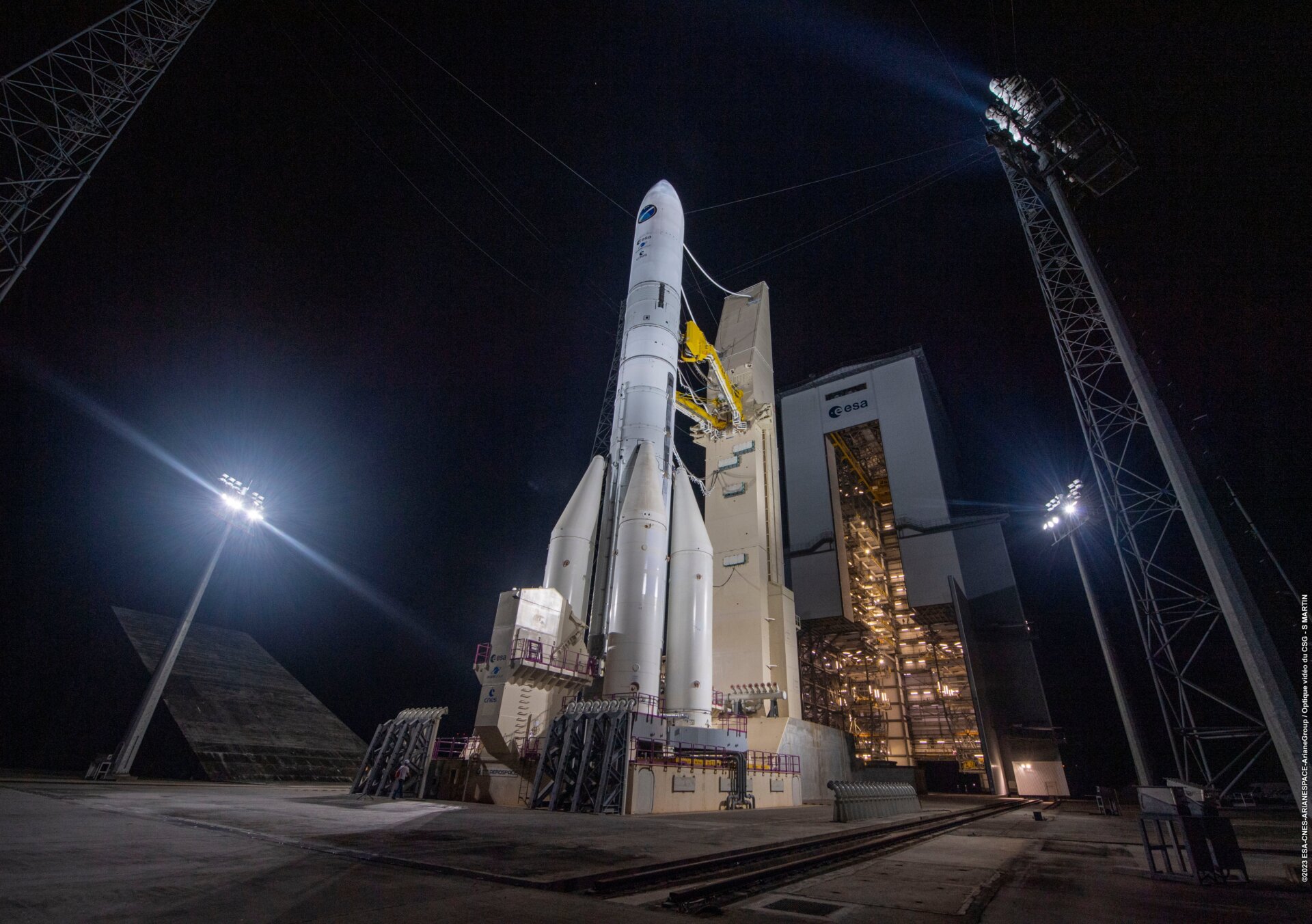 Ariane 6 during the nighttime wet dress rehearsal. 