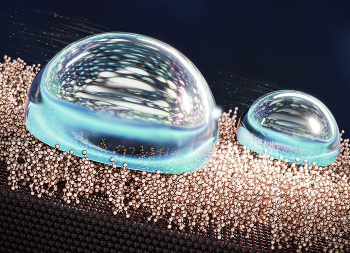 Conceptual image showing the droplets atop the engineered surface.