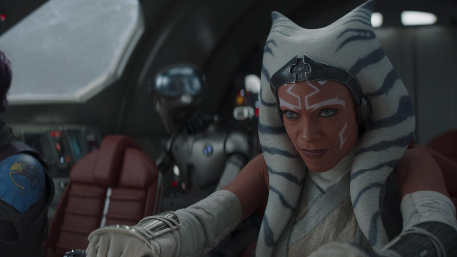 Sabine Wren (Natasha Liu Bordizzo), Huyang (David Tennant), and Ahsoka Tano (Rosario Dawson) in Star Wars: Ahsoka on Disney+.