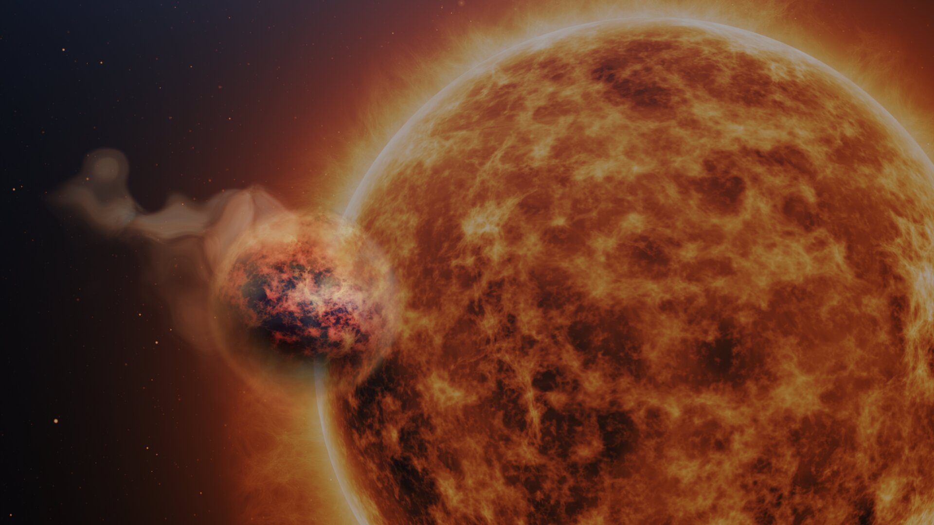 An artist’s impression of WASP-107b orbiting its star.