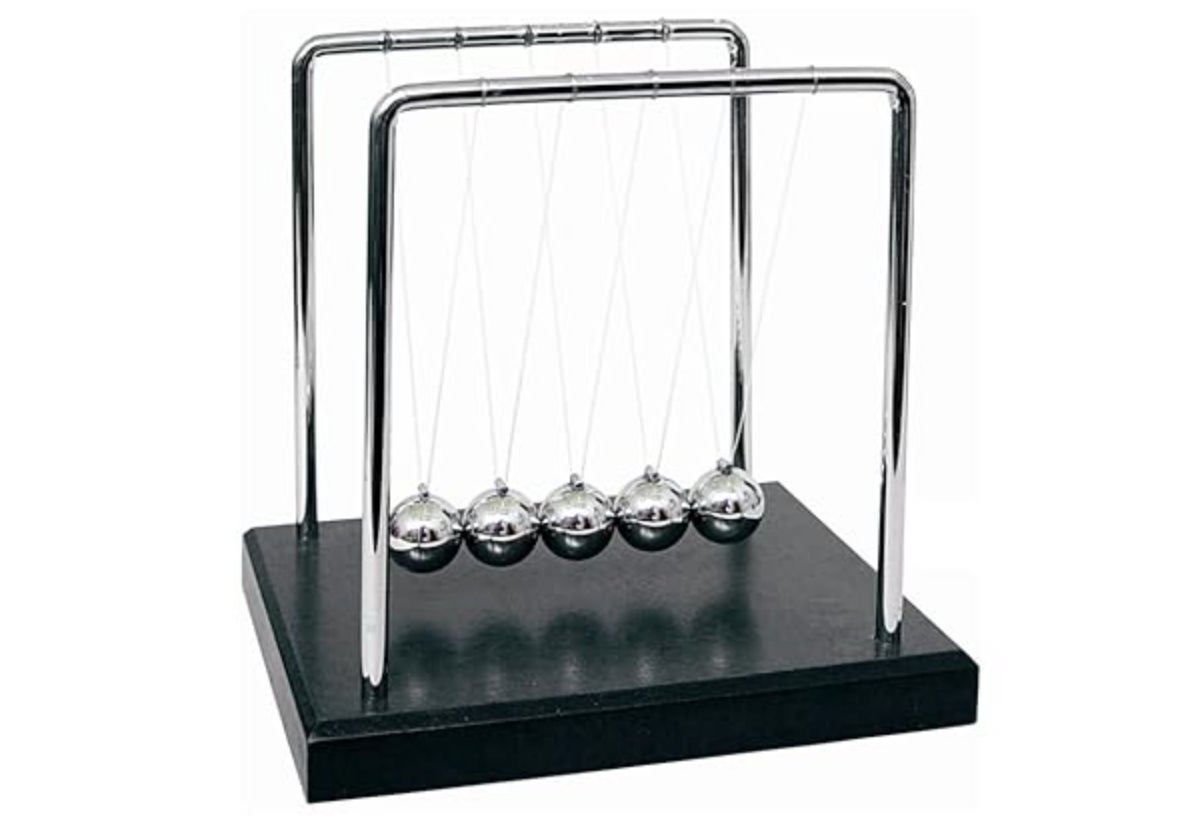 A Newton’s cradle.