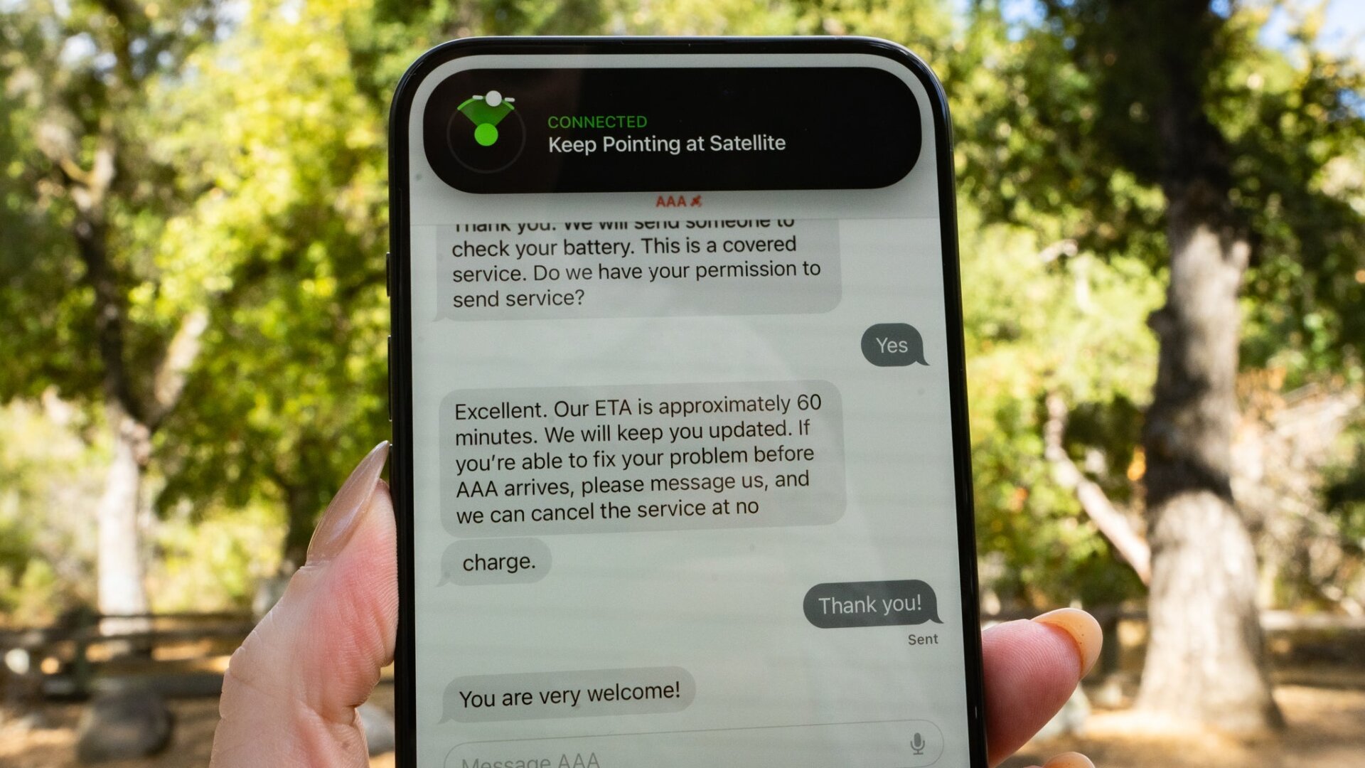Follow along with the satellite’s orbit as you message the AAA representative. 
