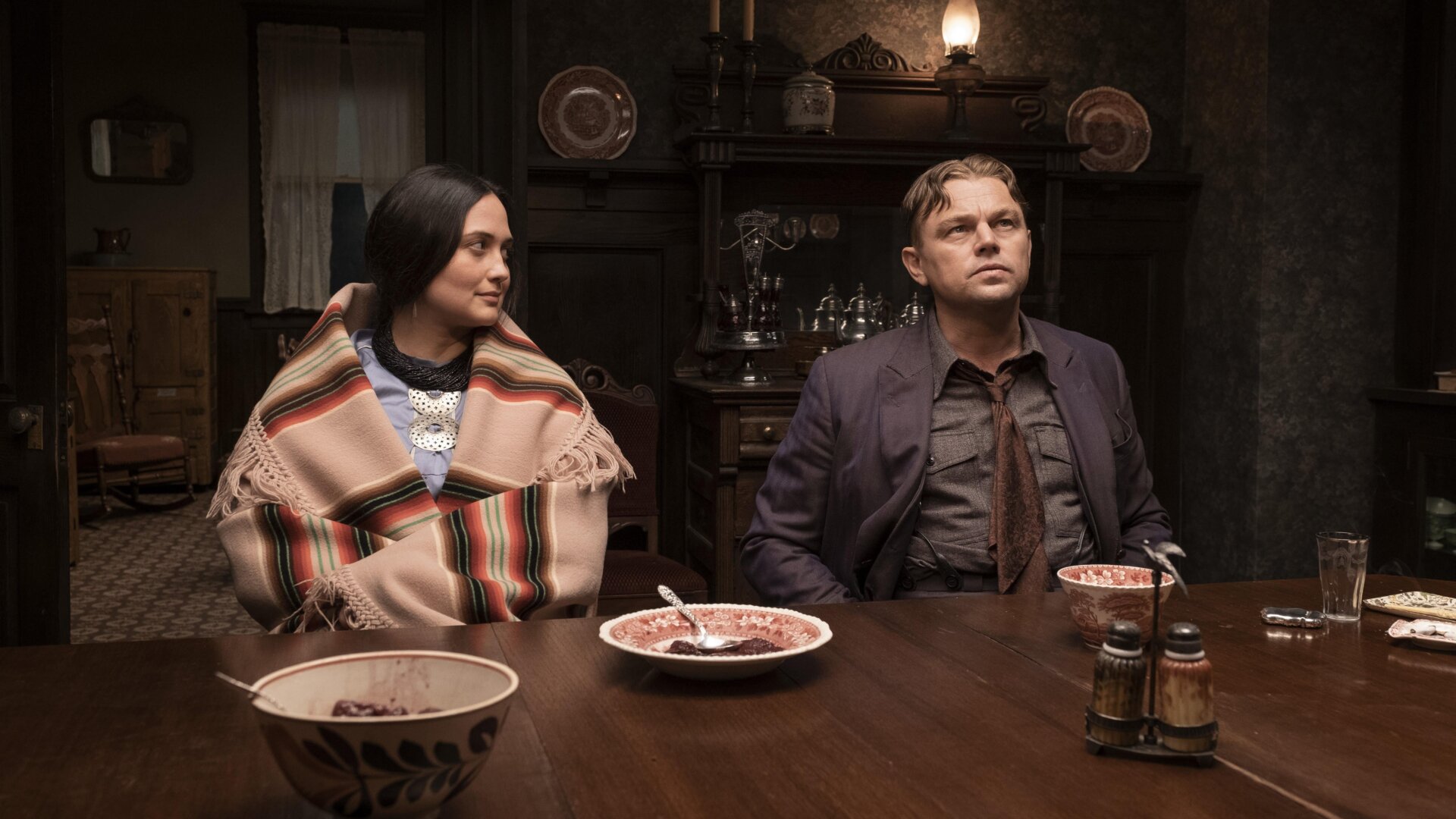 Lily Gladstone and Leonardo DiCaprio in “Killers of the Flower Moon.”