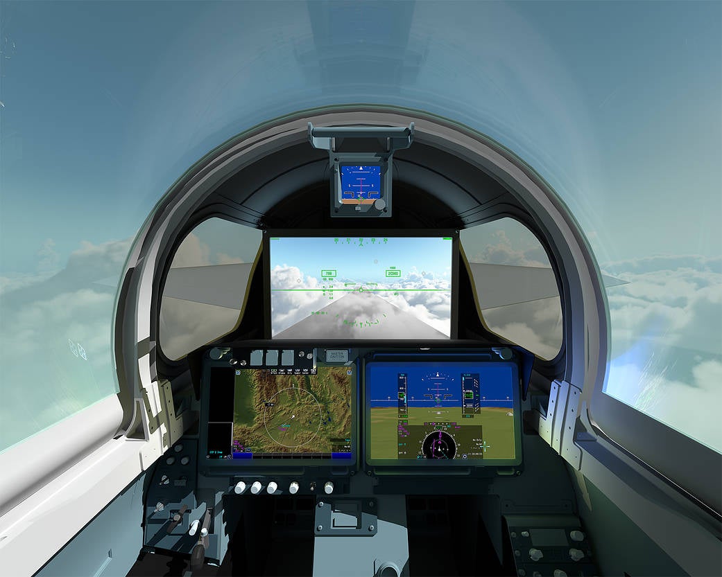 An artist’s concept of the cockpit in flight.