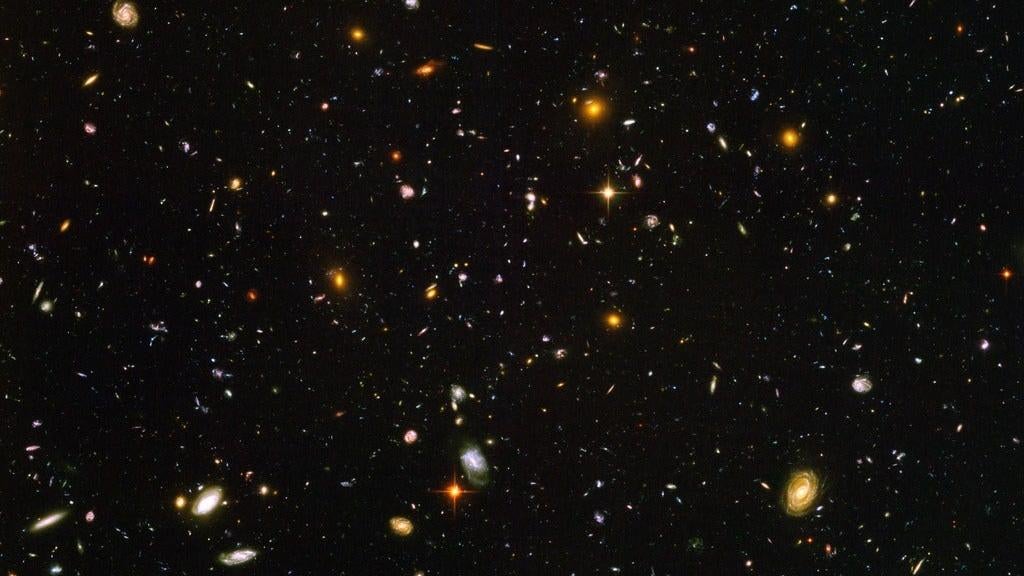 The Hubble Ultra Deep Field, showing nearly 10,000 galaxies.