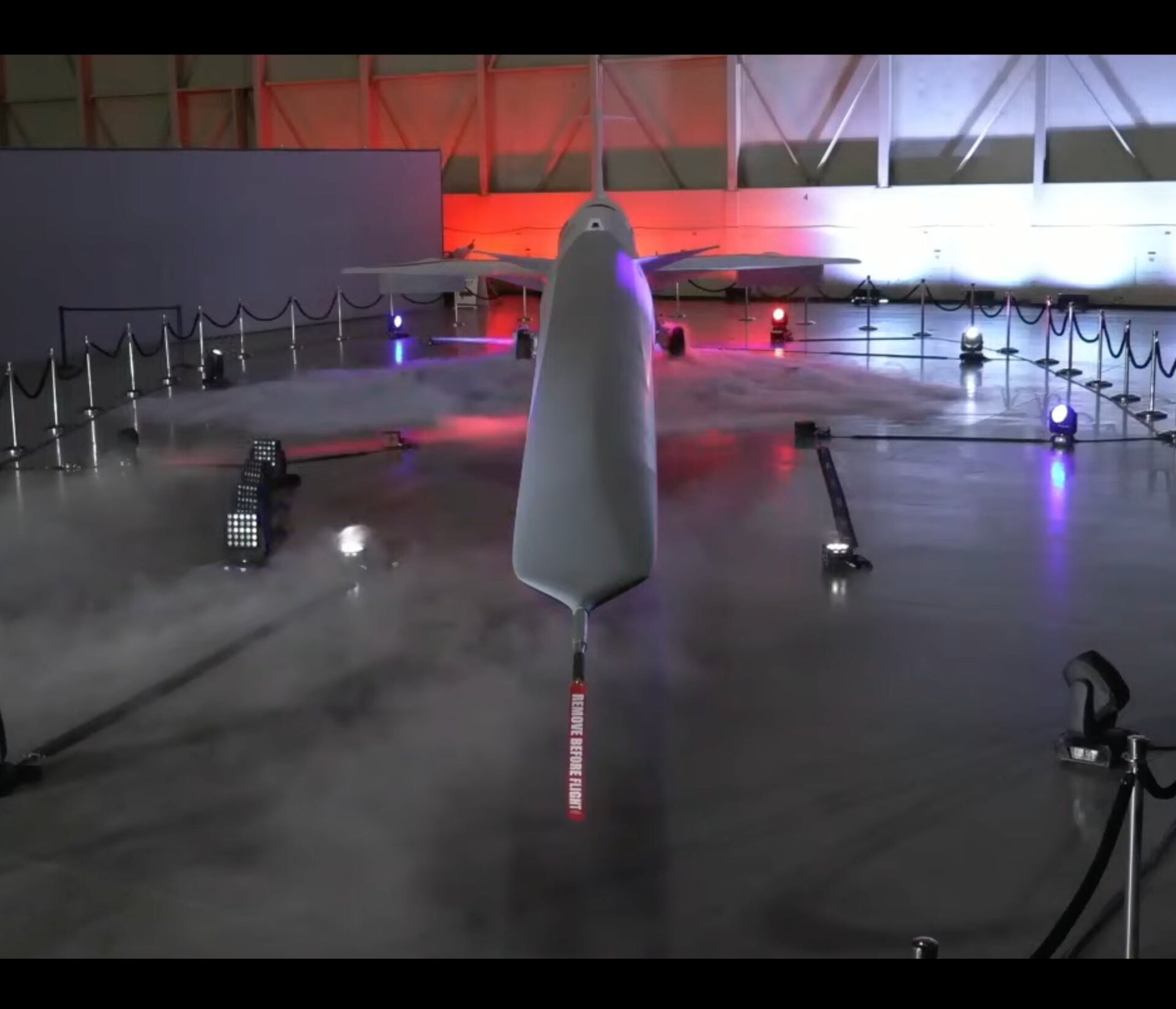 A nose-on view of the newly painted X-59.