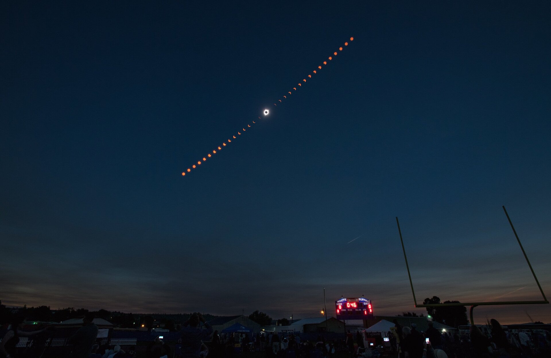Composite image showing the total solar eclipse in Madras, Oregon, on August 21, 2017.