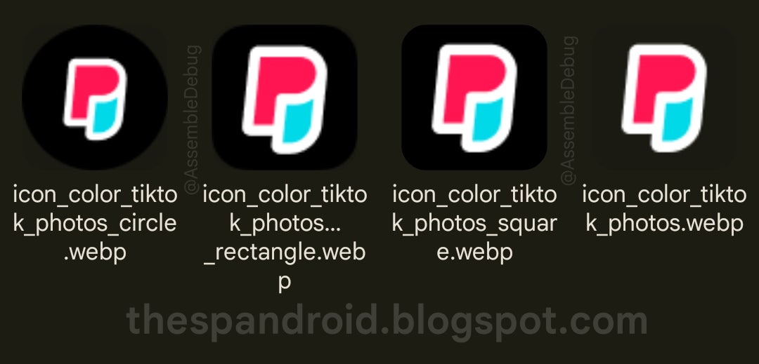 The icons for the TikTok Photos app found by AssembleDebug.