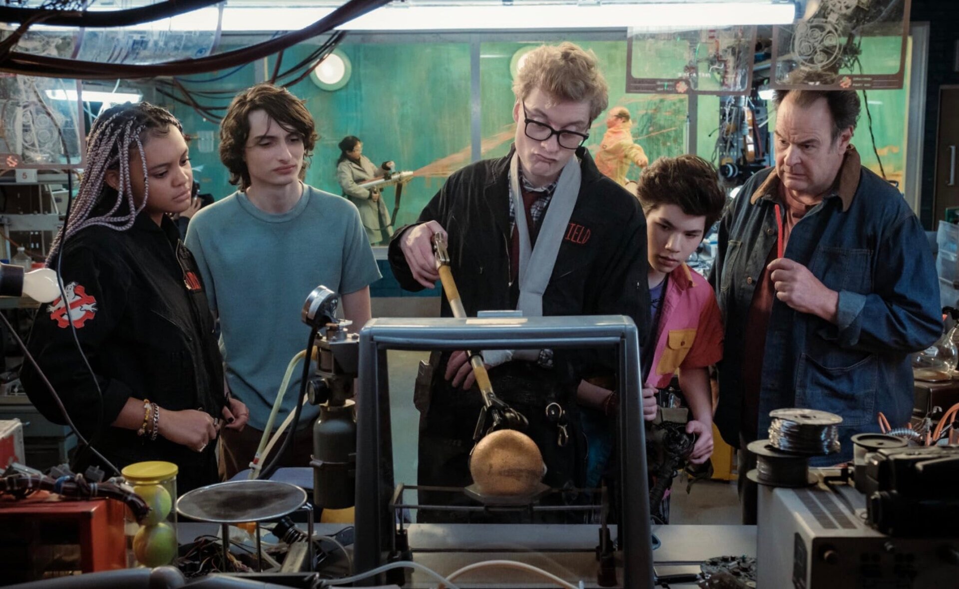 Lucky (far left) with Trevor, a new character played by James Acaster, Podcast and Ray.