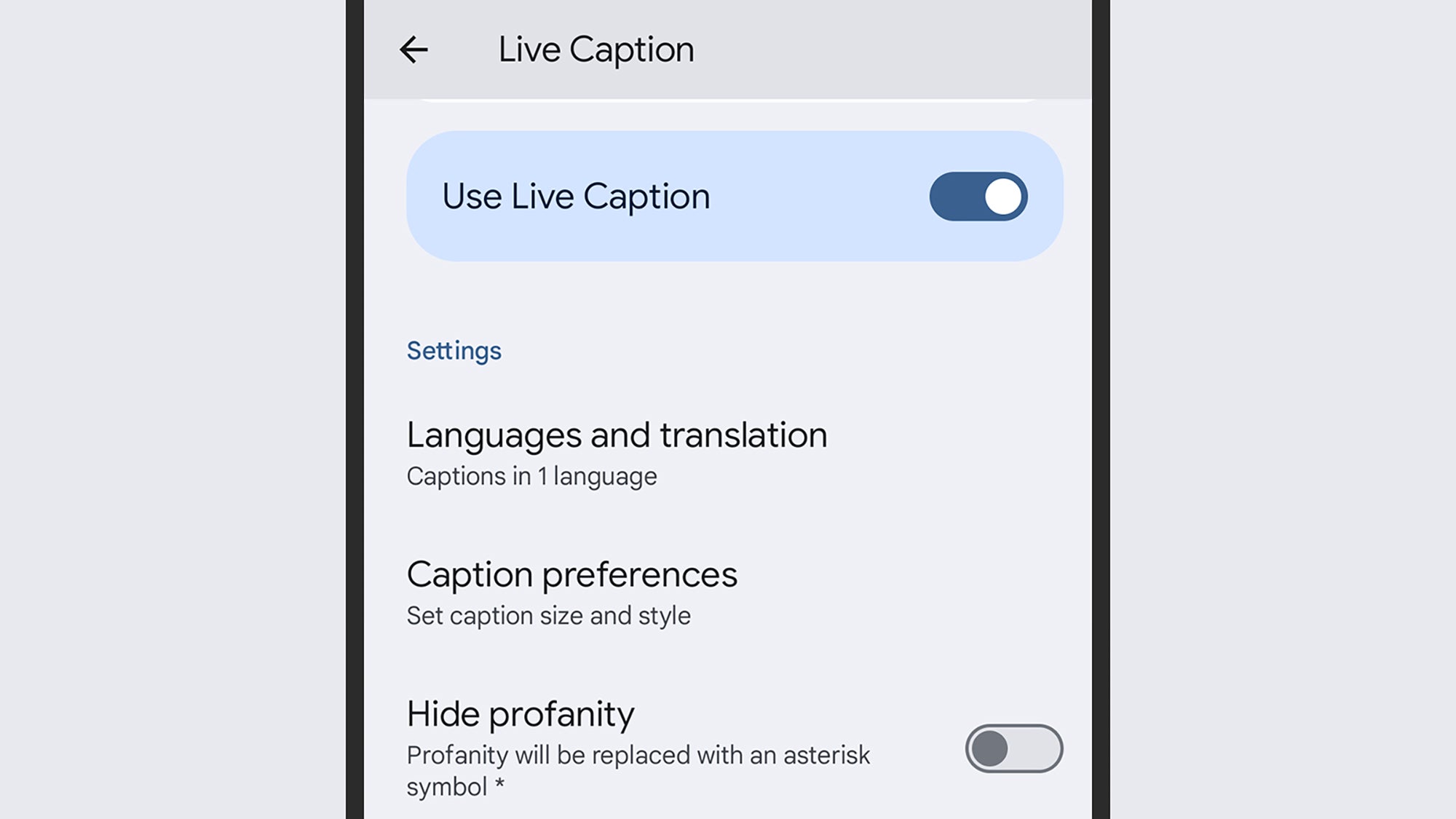 Enabling live captions.