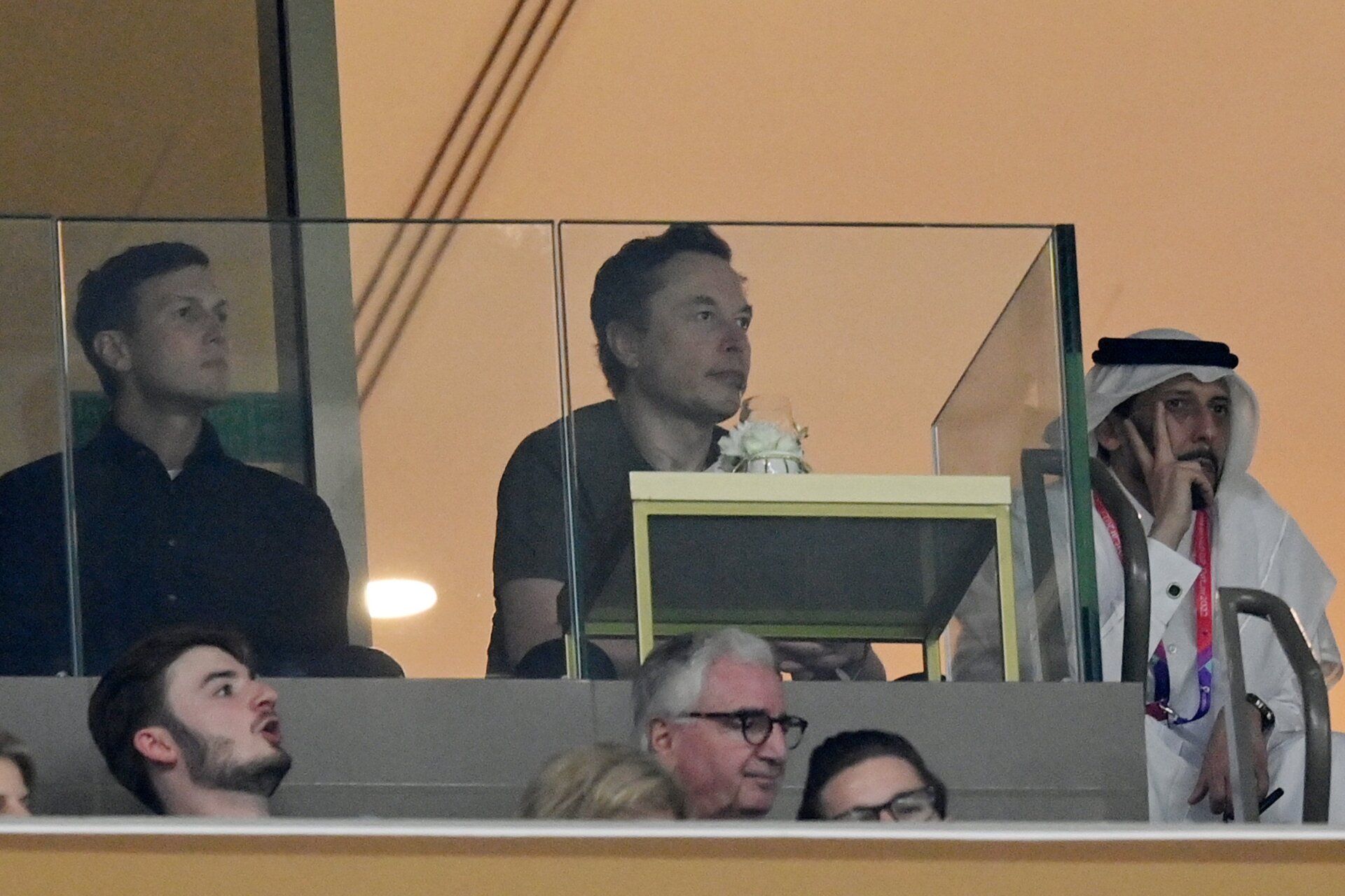 Jared Kushner and Elon Musk look on during the FIFA World Cup Qatar 2022 Final match between Argentina and France at Lusail Stadium on December 18, 2022, in Lusail City, Qatar.