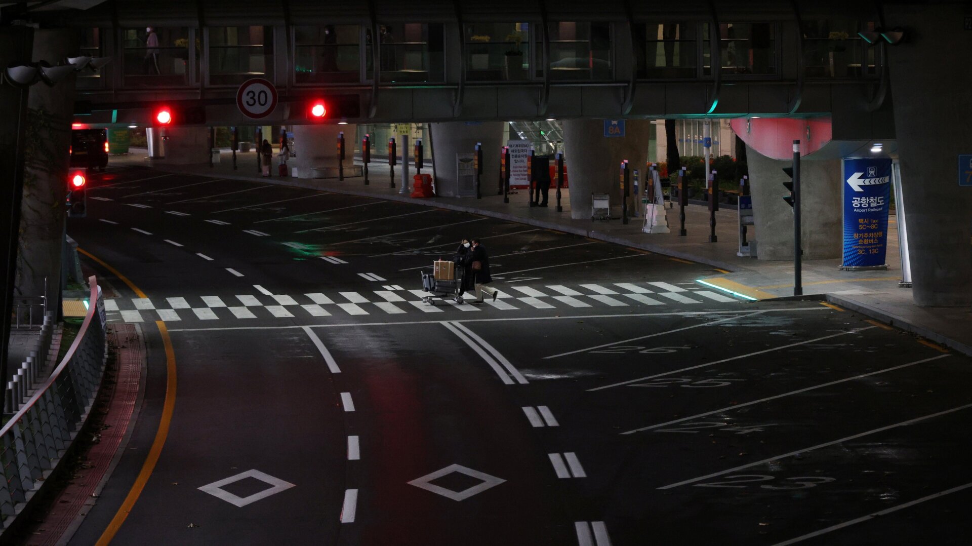 A crosswalk at Incheon International Airport