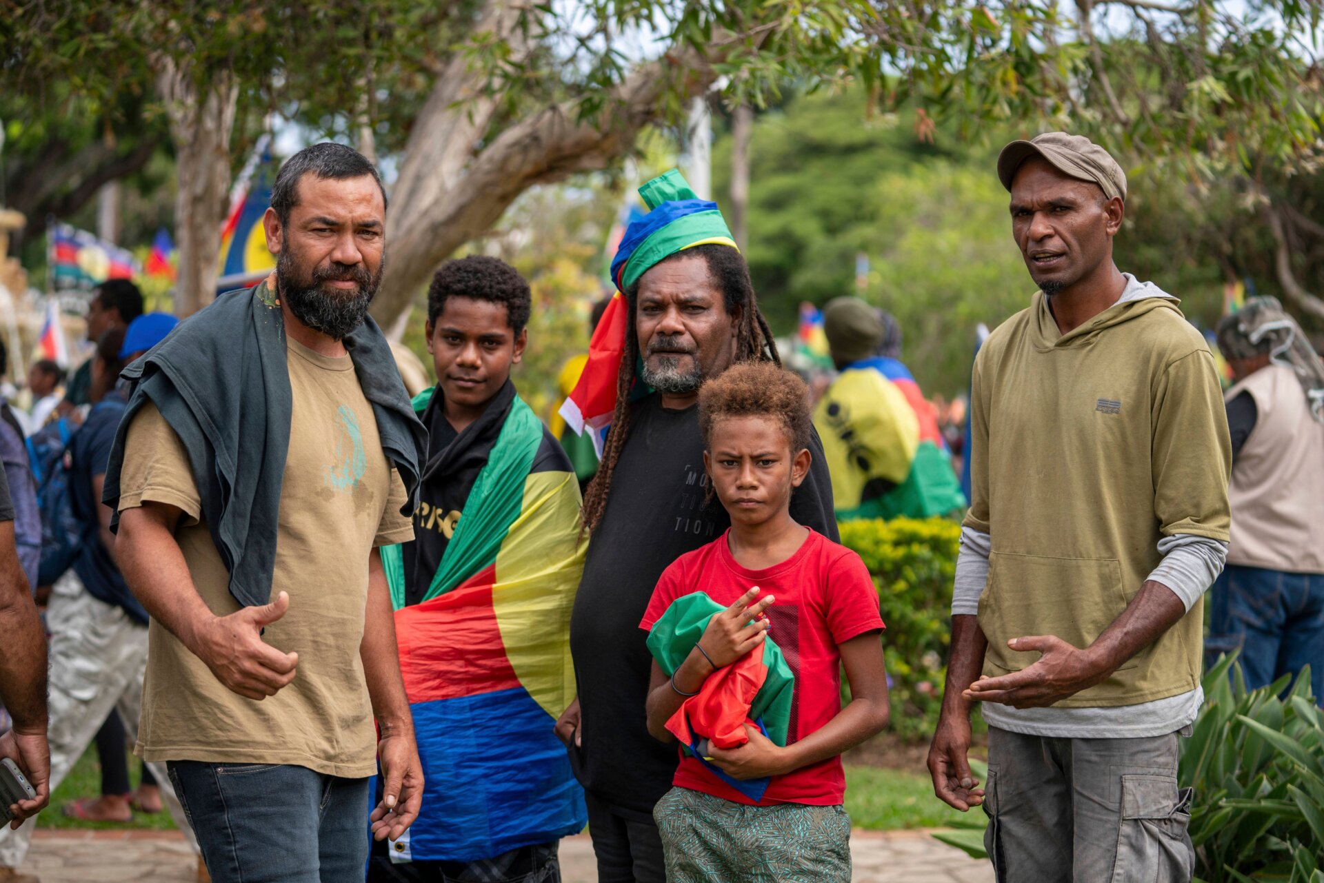 Protesters during a demonstration against the enlargement of the electorate  for the forthcoming provincial elections in New Caledonia, in Noumea,  on April 13, 2024.