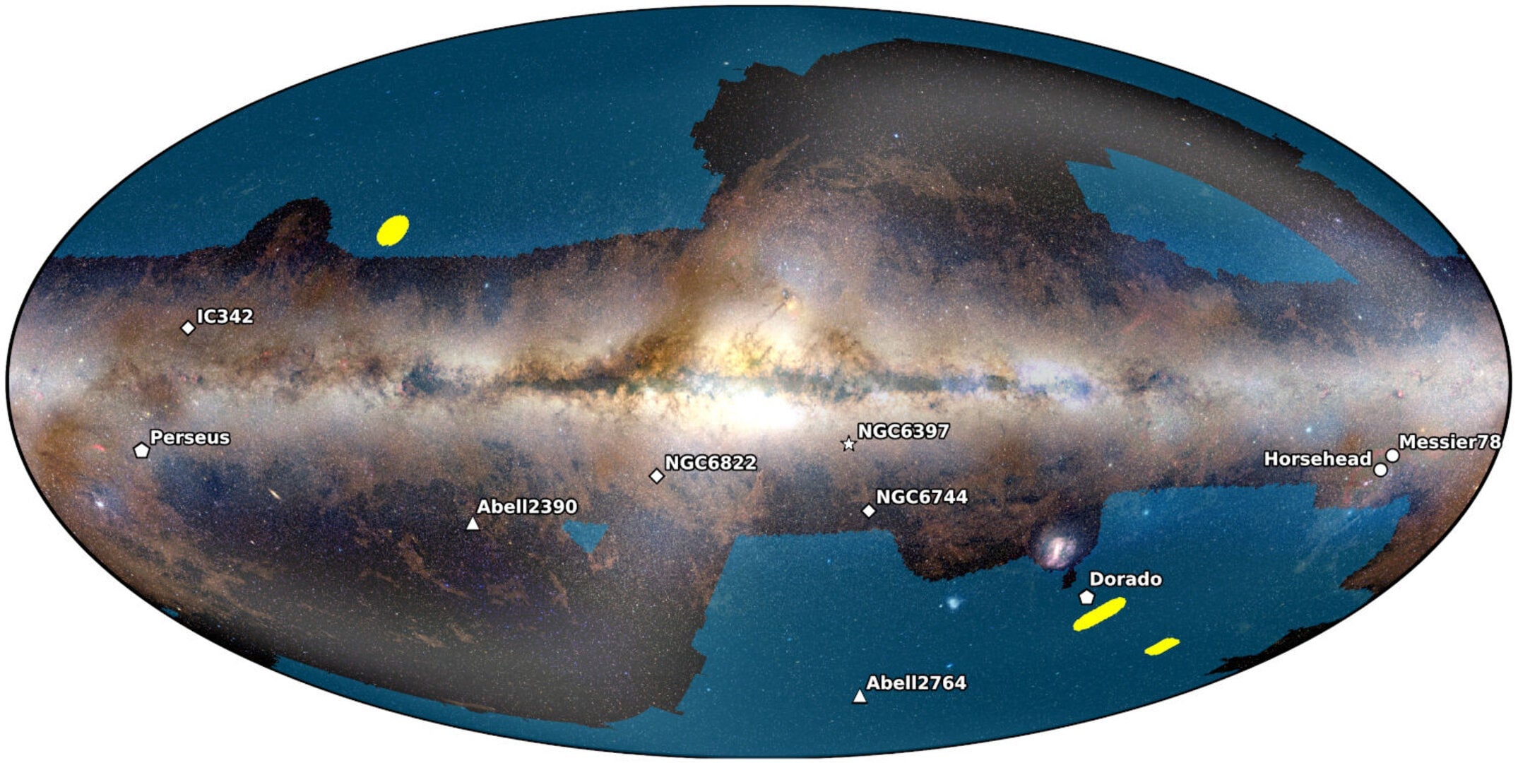 A map of the Milky Way, showing the locations of Euclid’s observational subjects.