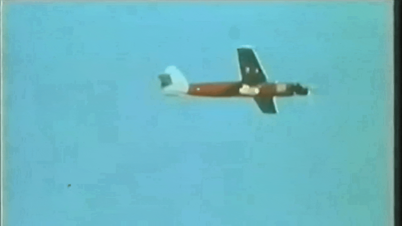 Video of the first drone ever shot down by a laser in November 1973, slightly slowed down