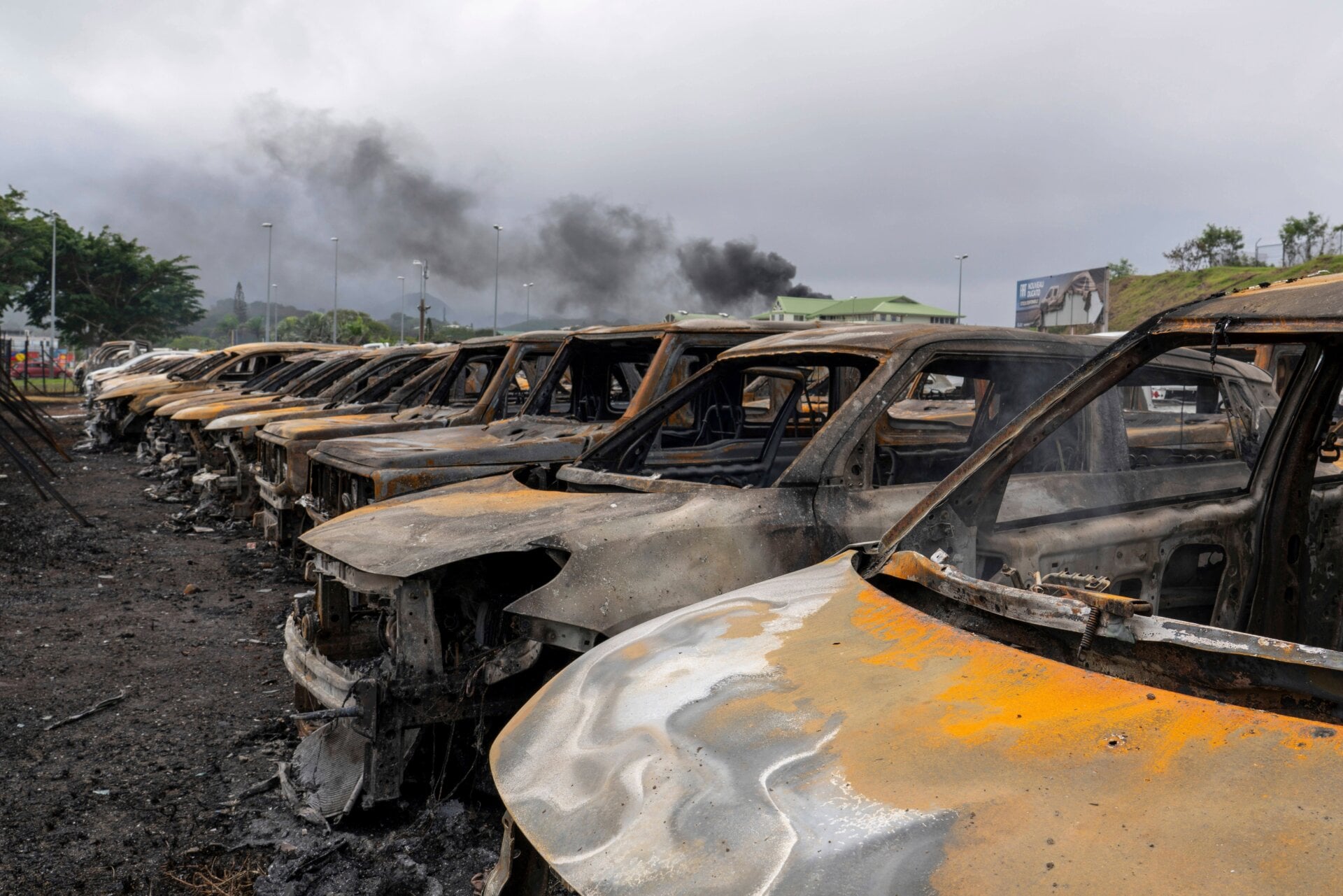 Cars destroyed by fire in New Caledonia on May 14, 2024.