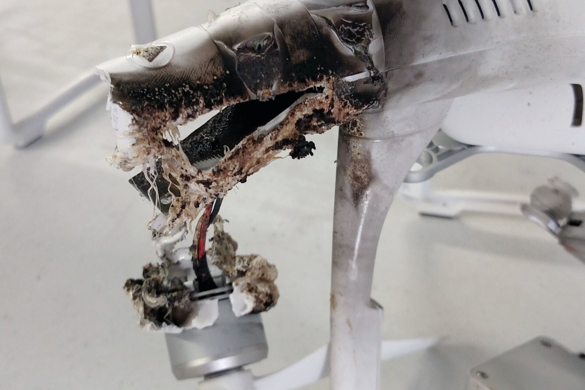 A drone shot down by a MEHEL-equipped Stryker laser weapons system in April 2017 at Fort Sill