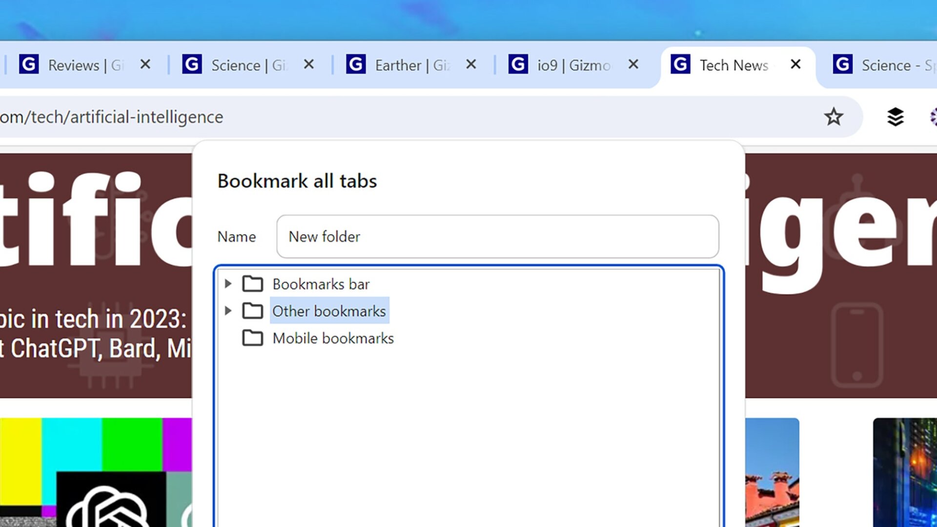 Bookmarks can be handled with the keyboard, too.